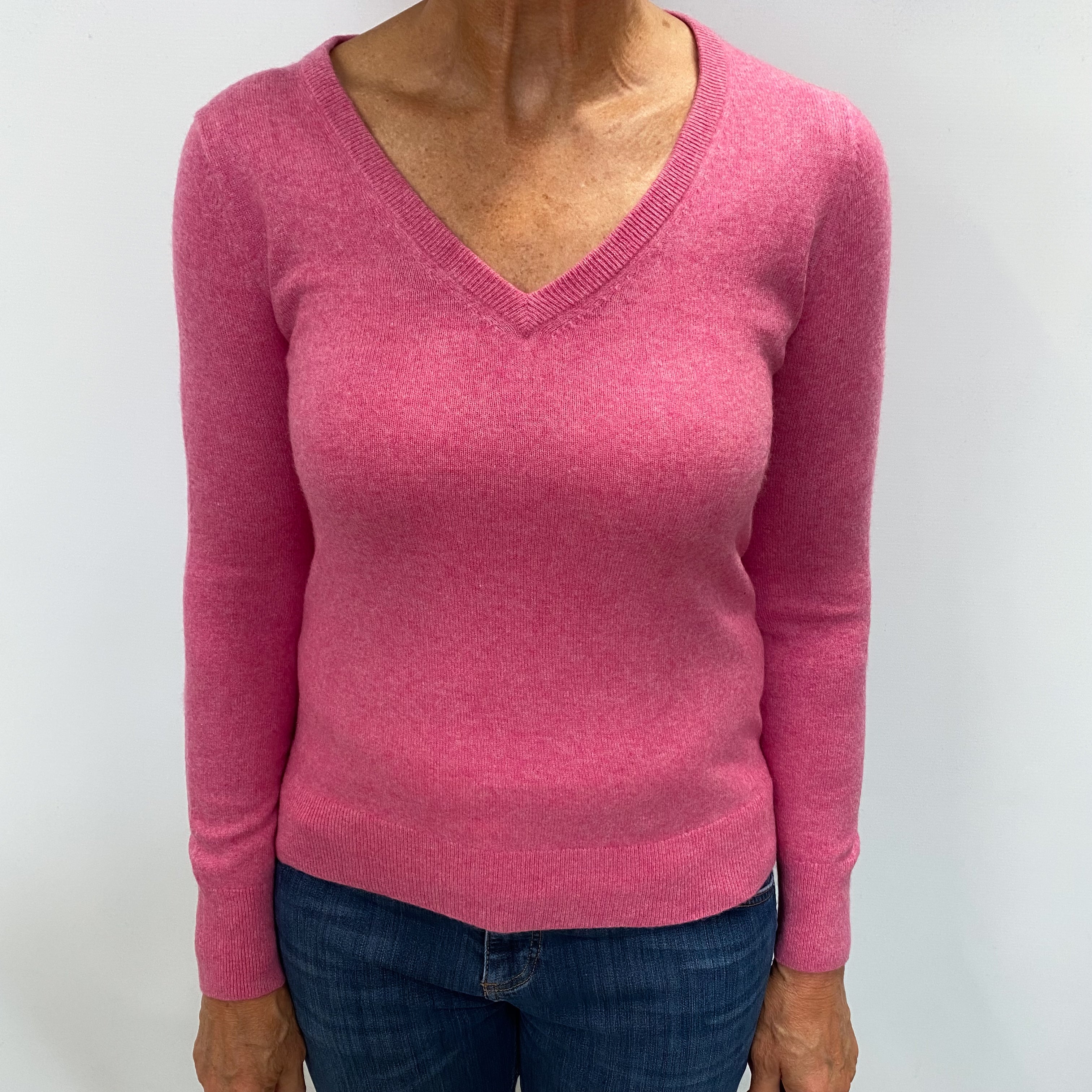 Sweet Pea Pink Cashmere V Neck Jumper Medium