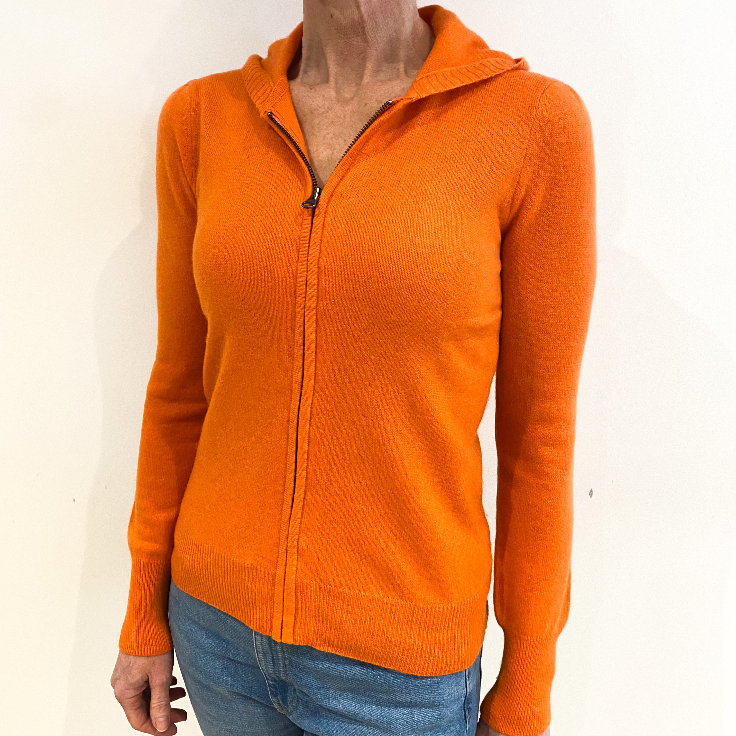 Tangerine Orange Cashmere Zip Up Hoodie Small
