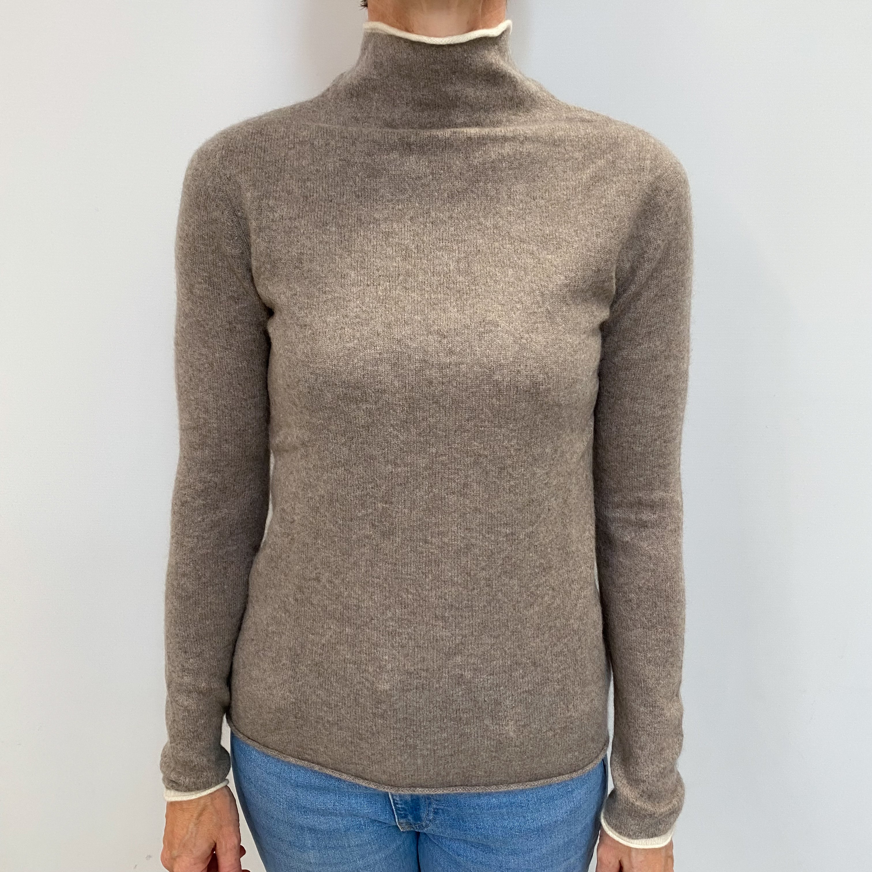Mink Brown Cashmere Polo Neck Jumper Small