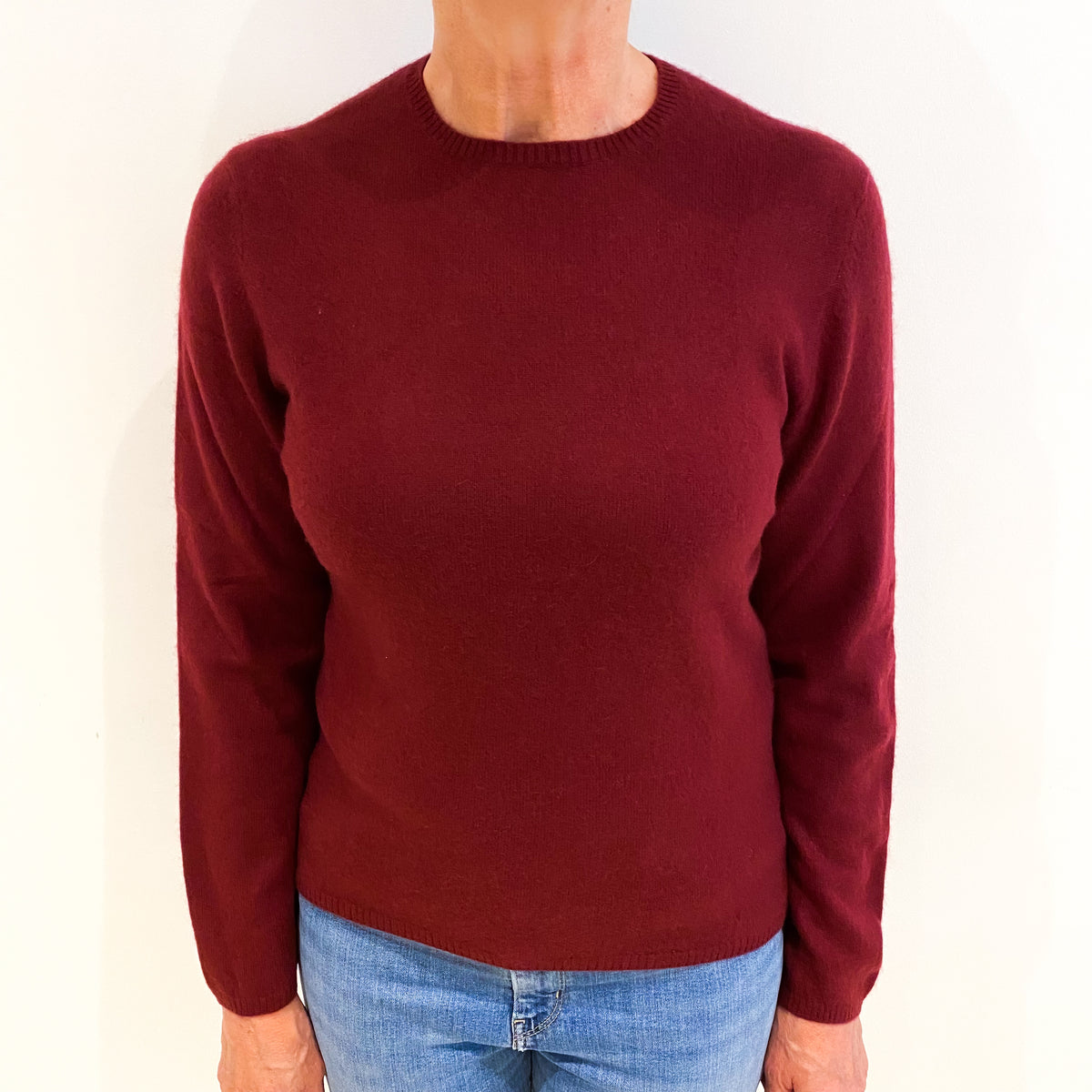 Burgundy Red Cashmere Crew Neck Jumper Medium