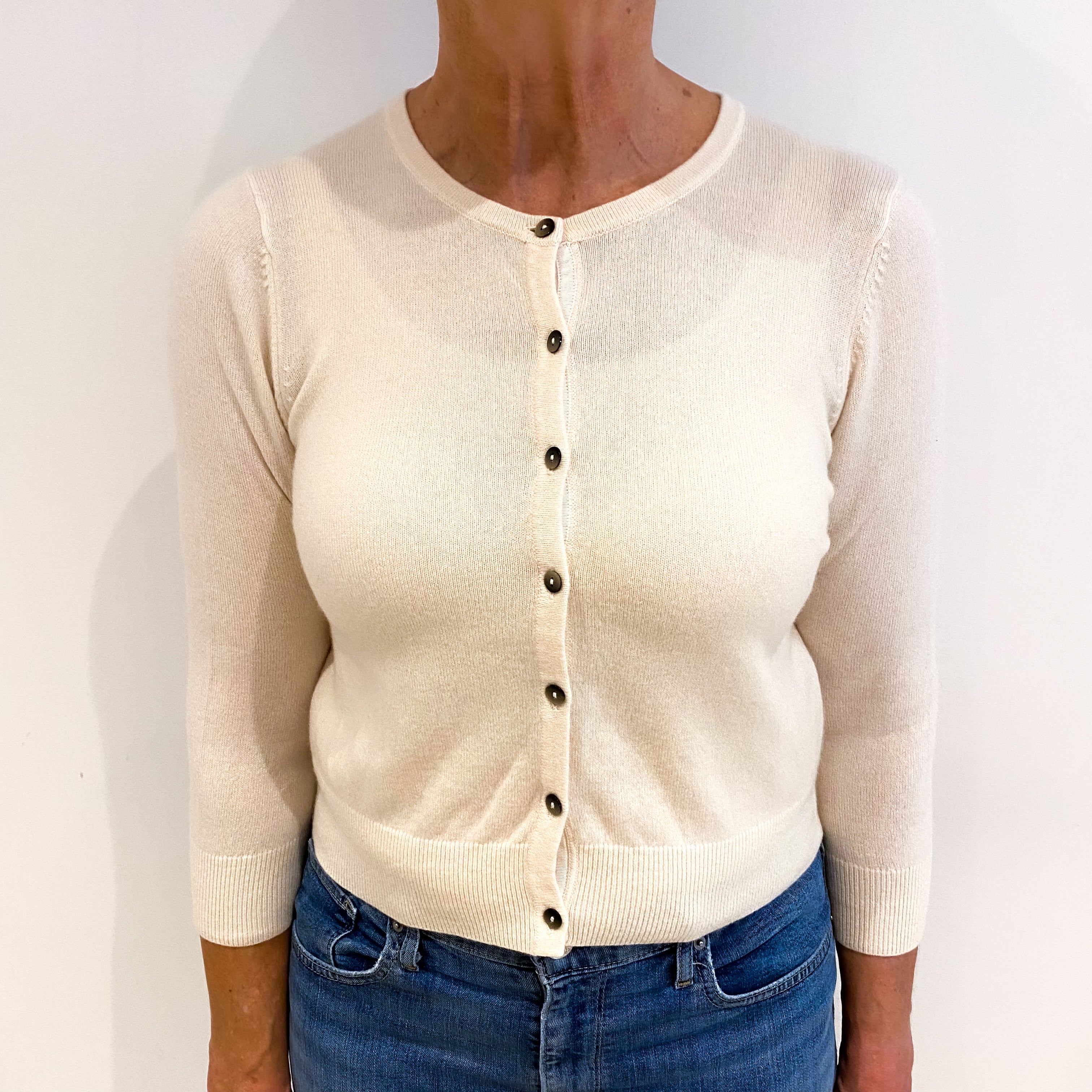Vanilla Cream Cashmere Crew Neck Cardigan Medium