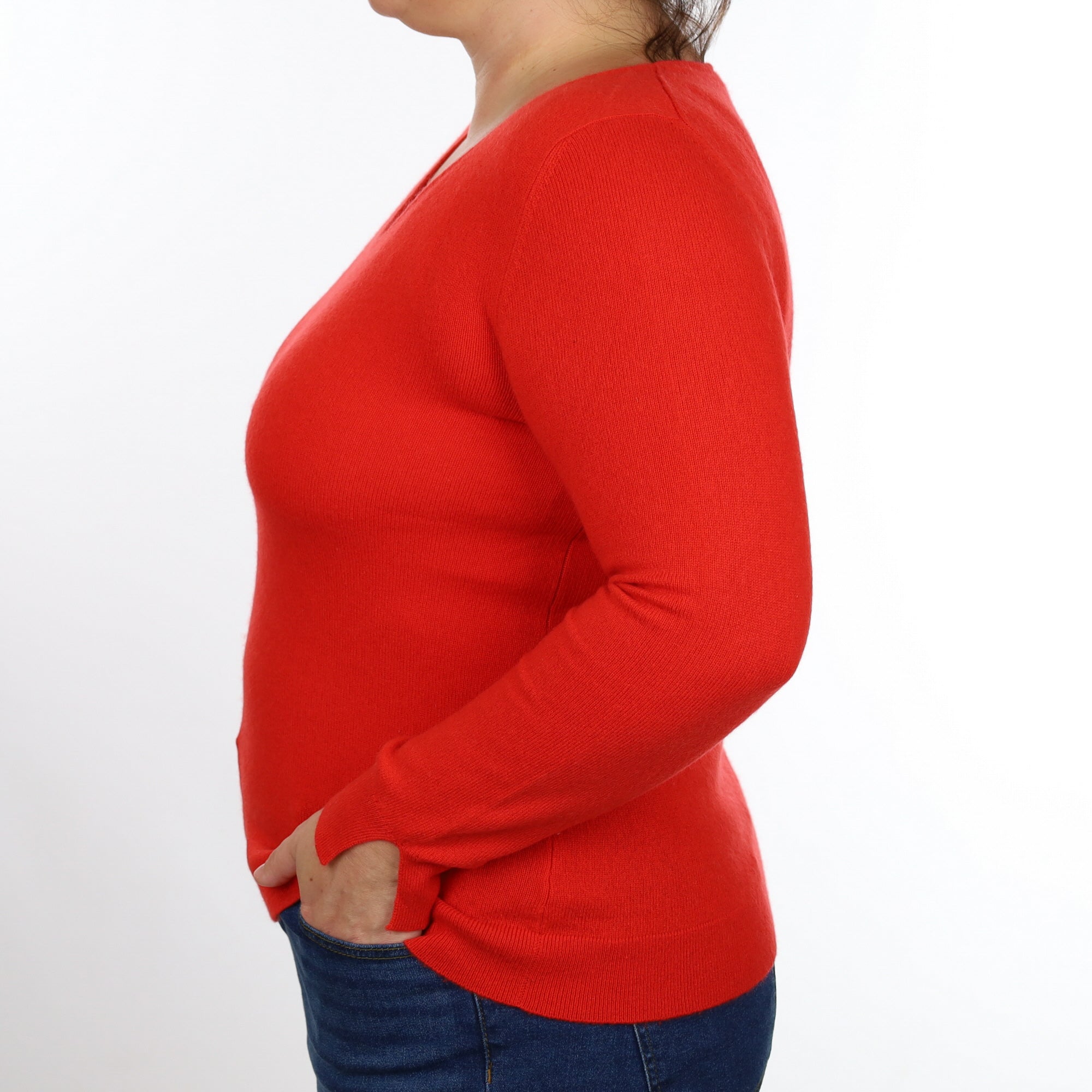 Neiman Marcus Vermillion Red Cashmere V Neck Jumper Large