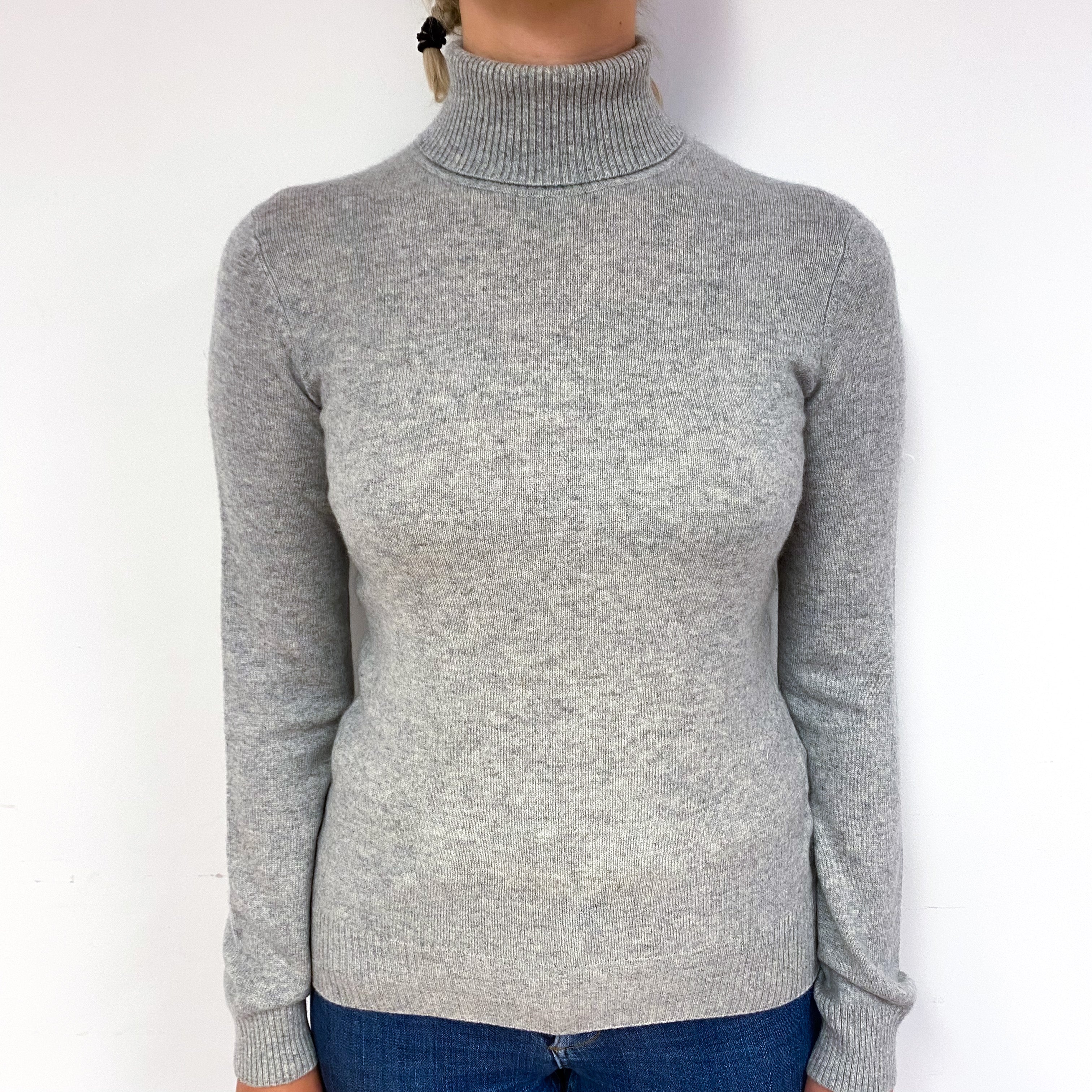 Smoke Grey Cashmere Polo Neck Jumper Small