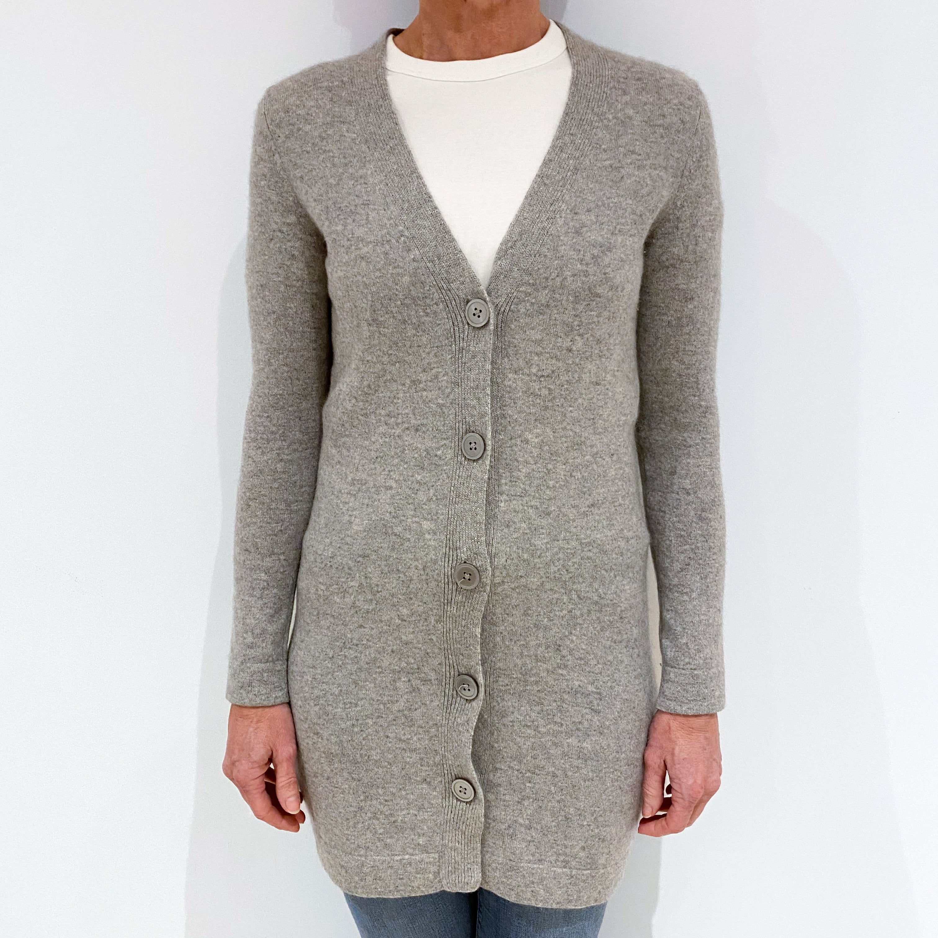 Smoke Grey Longline Cashmere V-Neck Cardigan Small