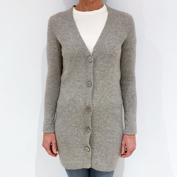 Smoke Grey Longline Cashmere V-Neck Cardigan Small