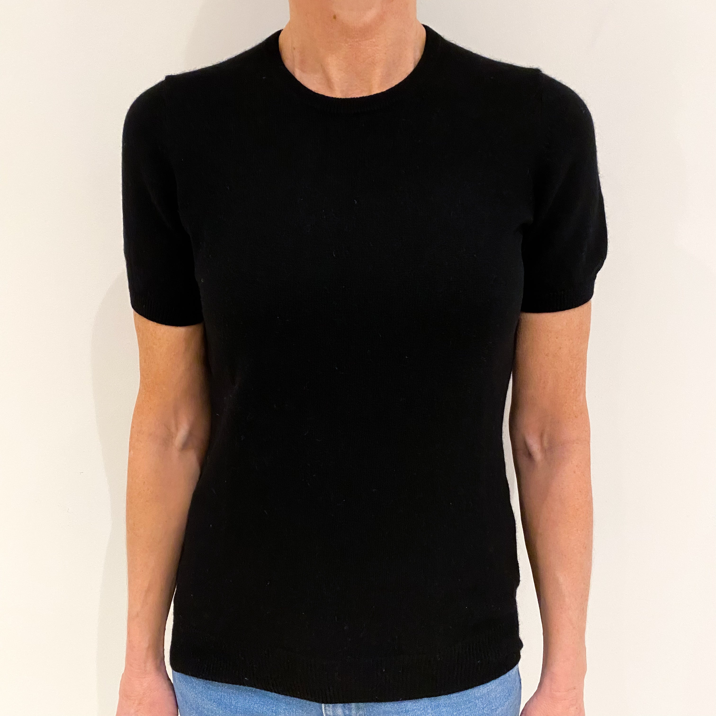 Black Cashmere Short Sleeved Crew Neck Jumper Small