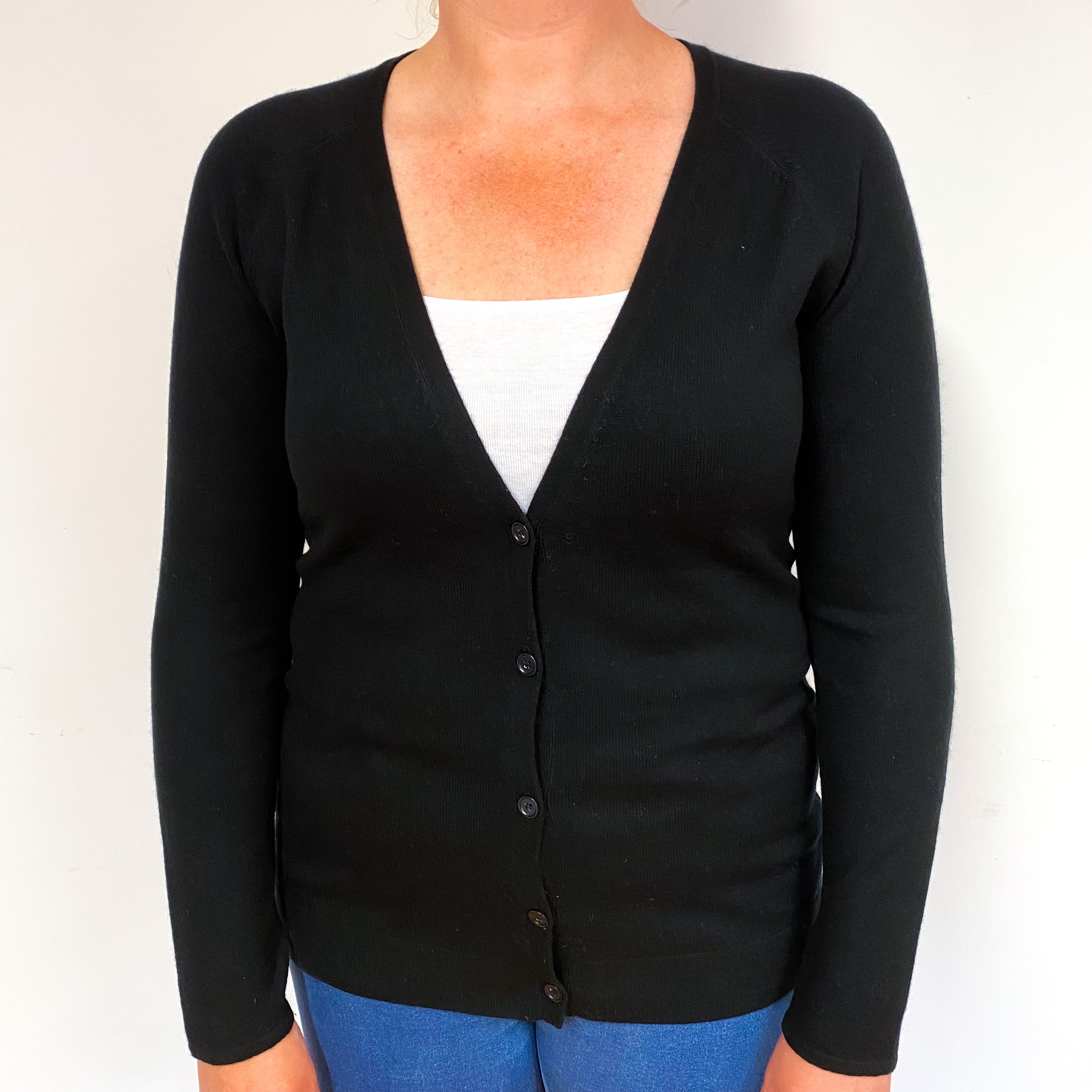 Black Cashmere Low V-Neck Cardigan Large