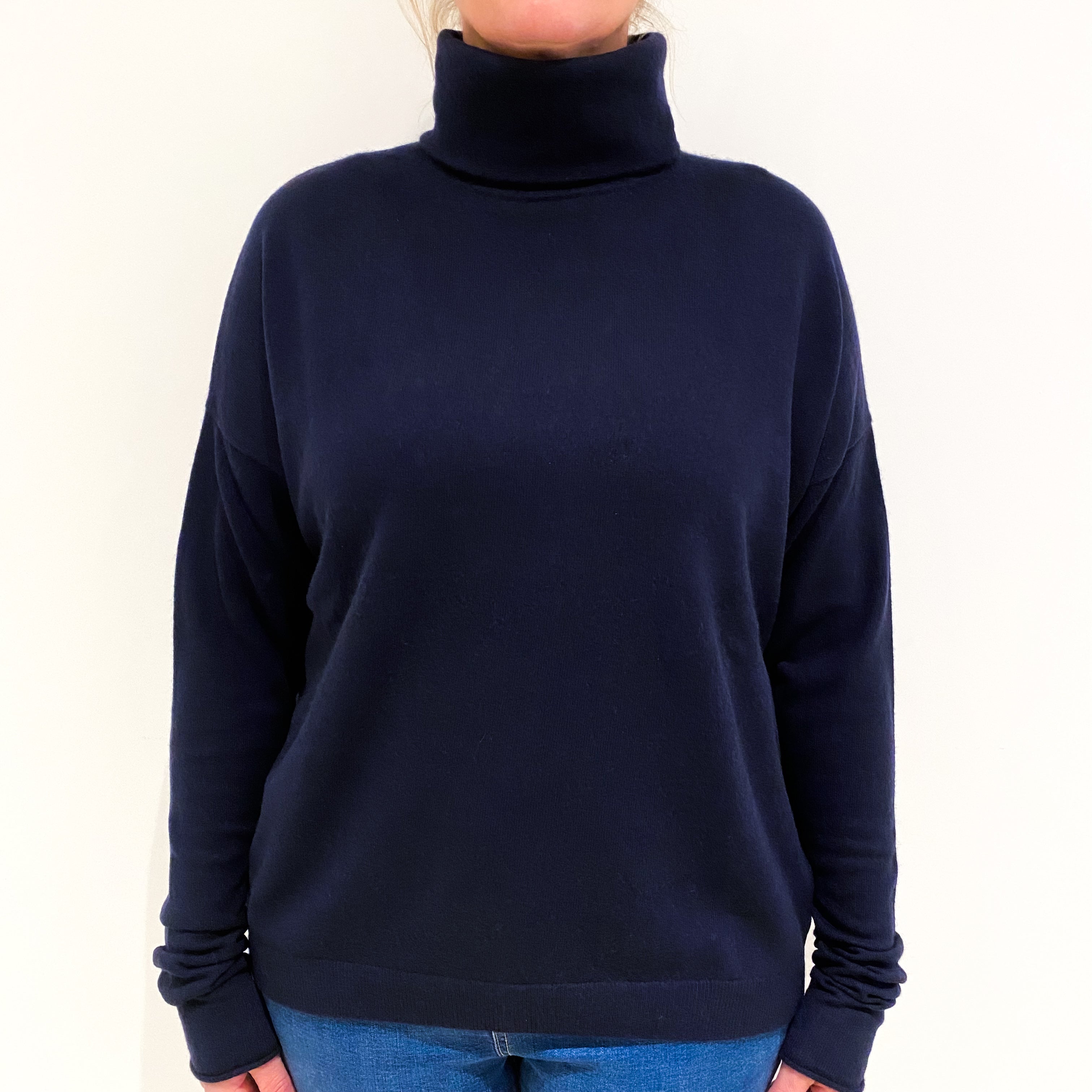 Cos Navy Blue Slouchy Cashmere Polo Neck Jumper Large