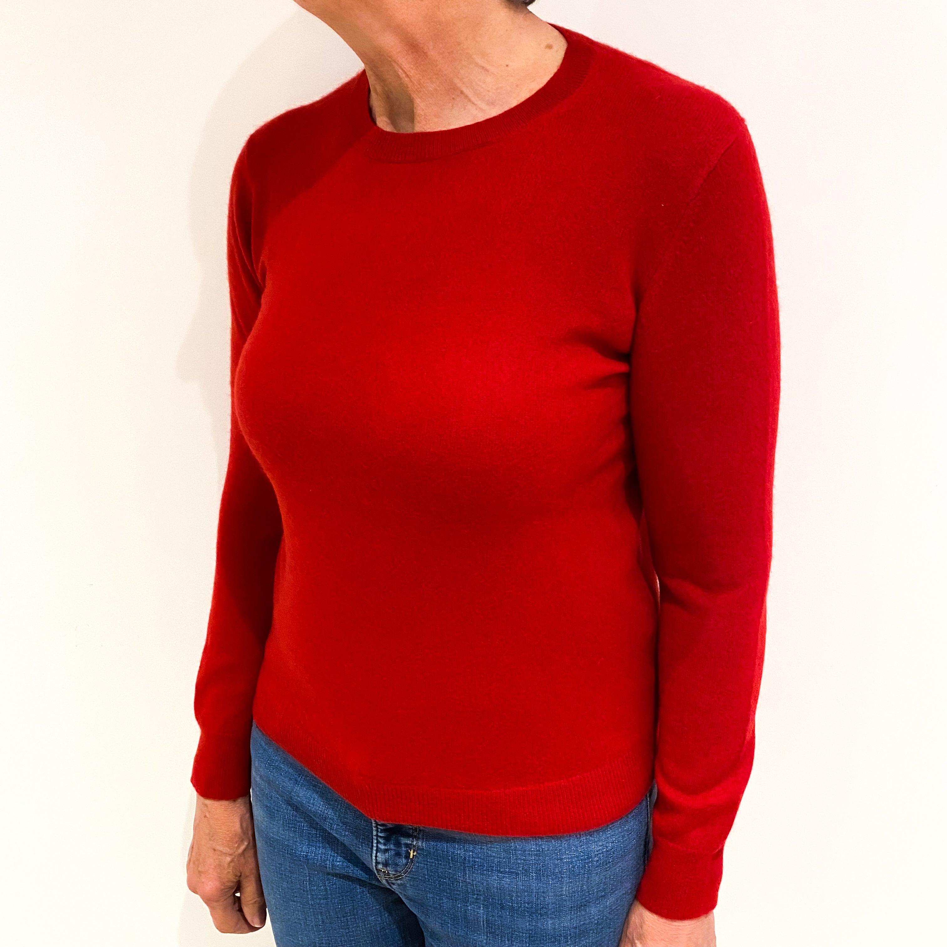Post Box Red Cashmere Crew Neck Jumper Medium