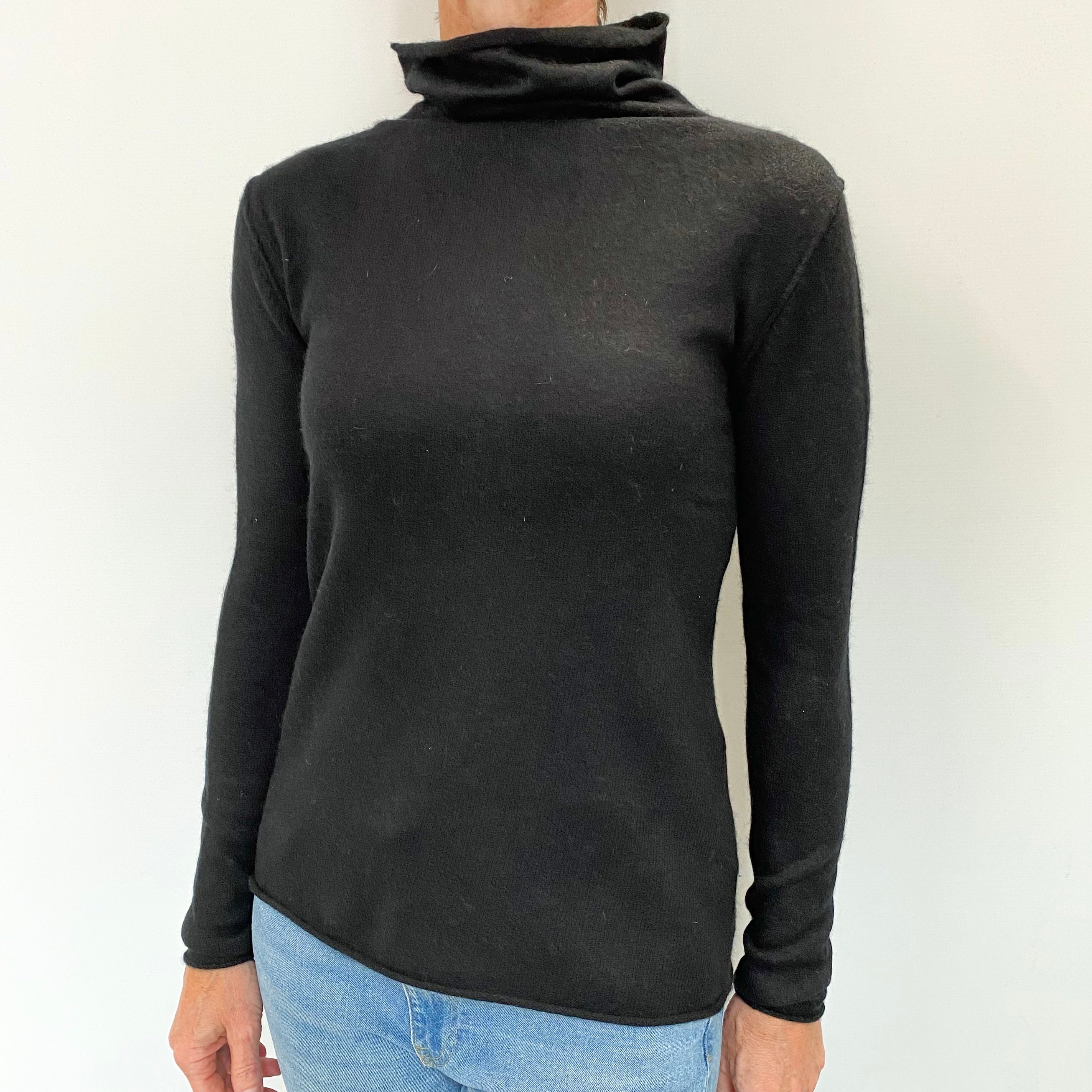Black Cashmere Polo Neck Jumper Small