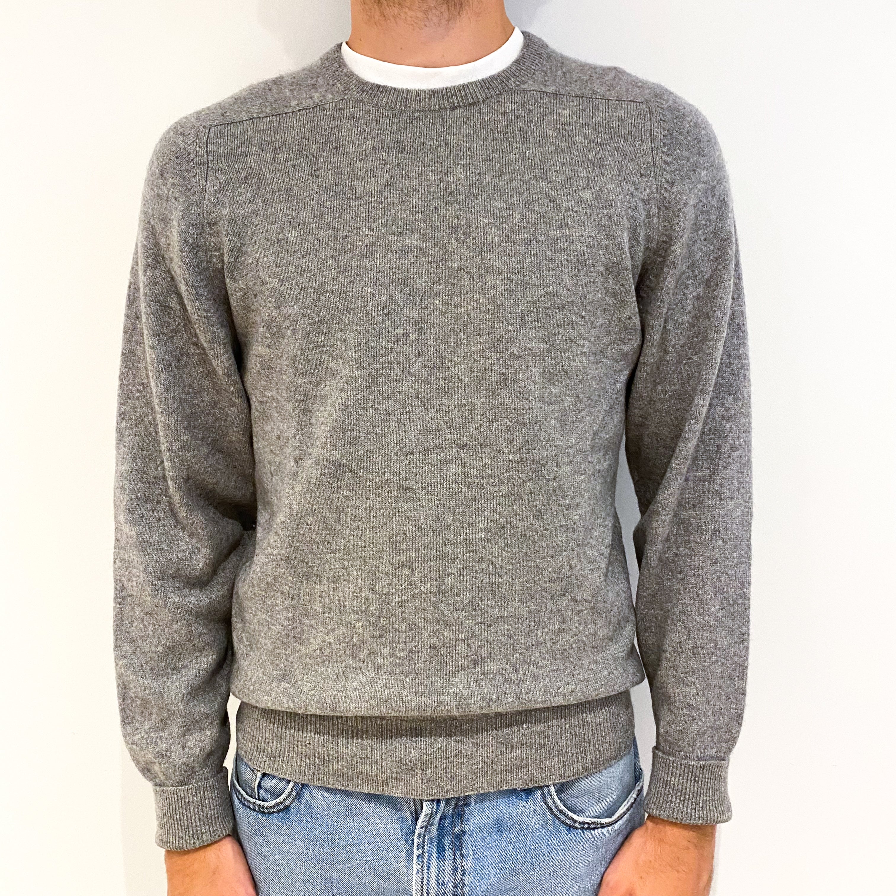 Men's Smoke Grey Cashmere Crew Neck Jumper Medium