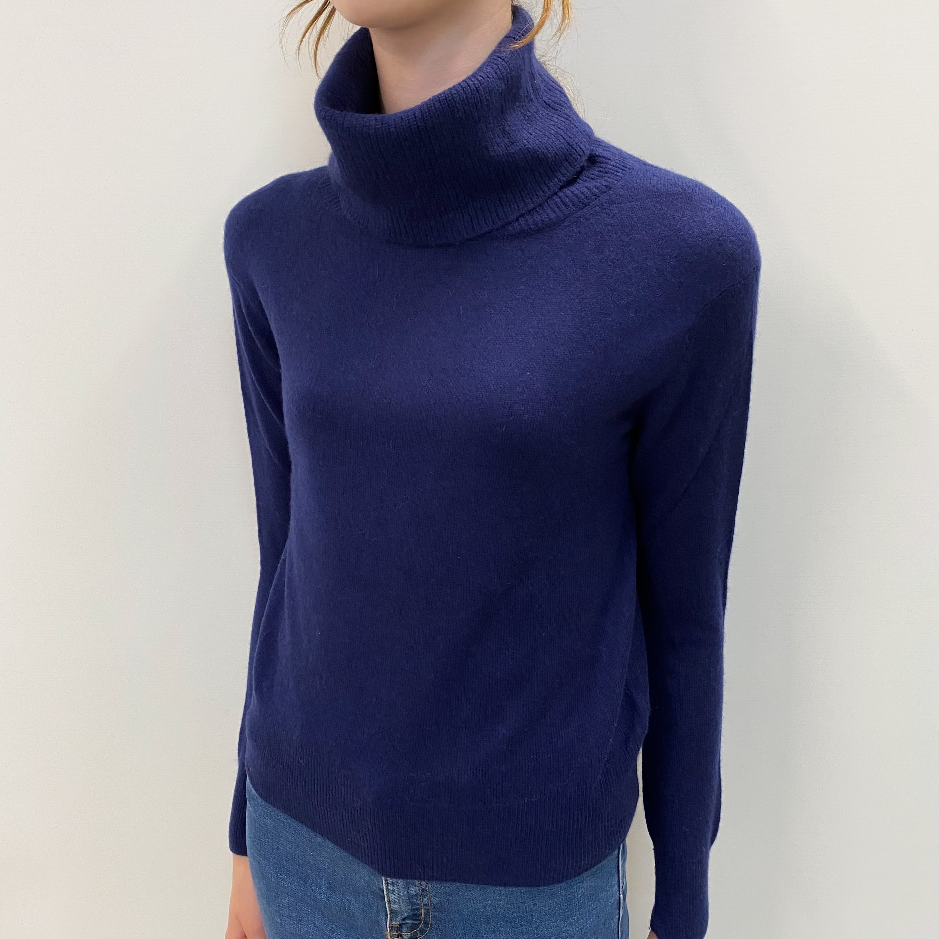French Navy Cashmere Cowl Neck Jumper Extra Small