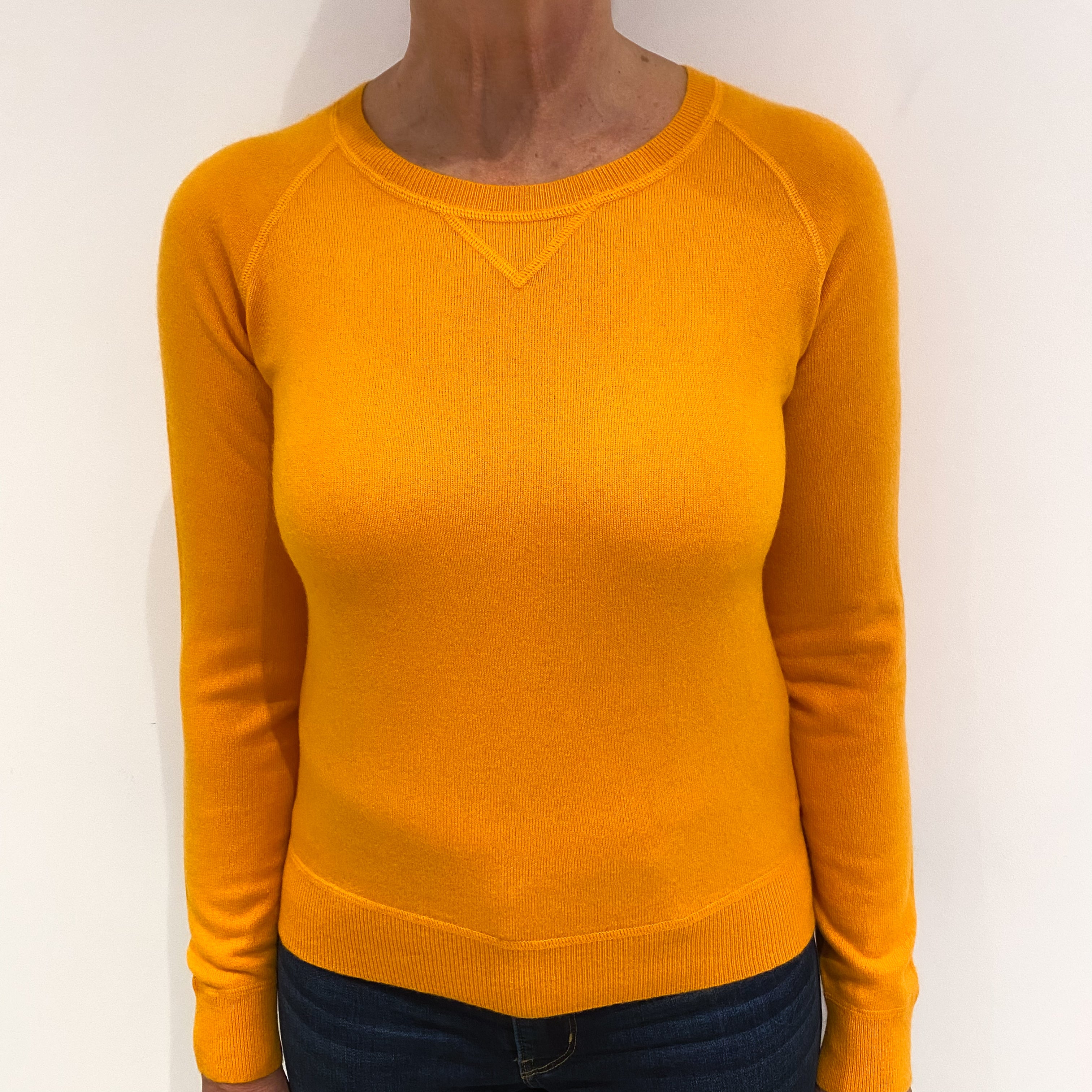Marigold Orange Sweatshirt Style Cashmere Crew Neck Jumper Medium
