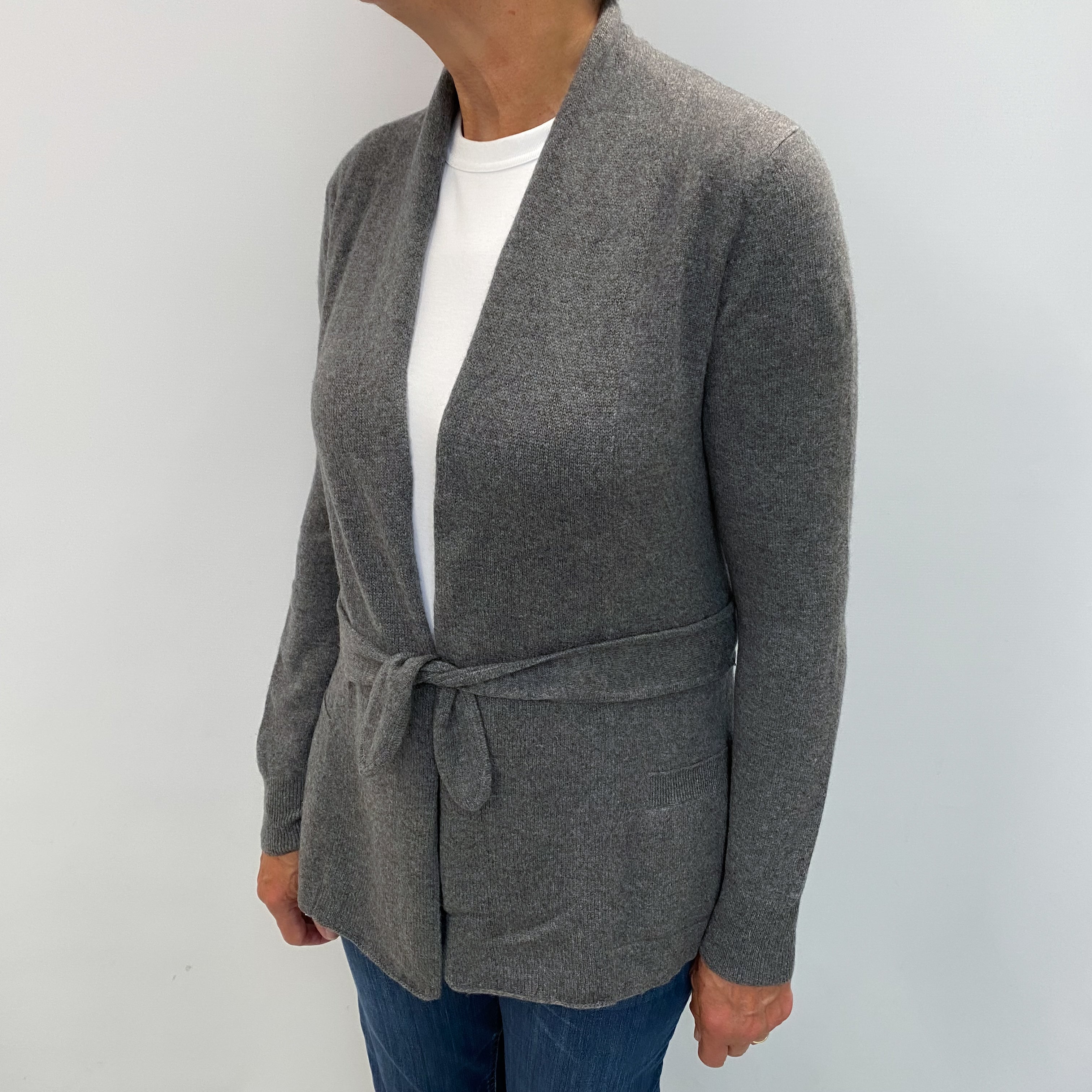 Slate Grey Cashmere Collared Edge To Edge Cardigan Medium