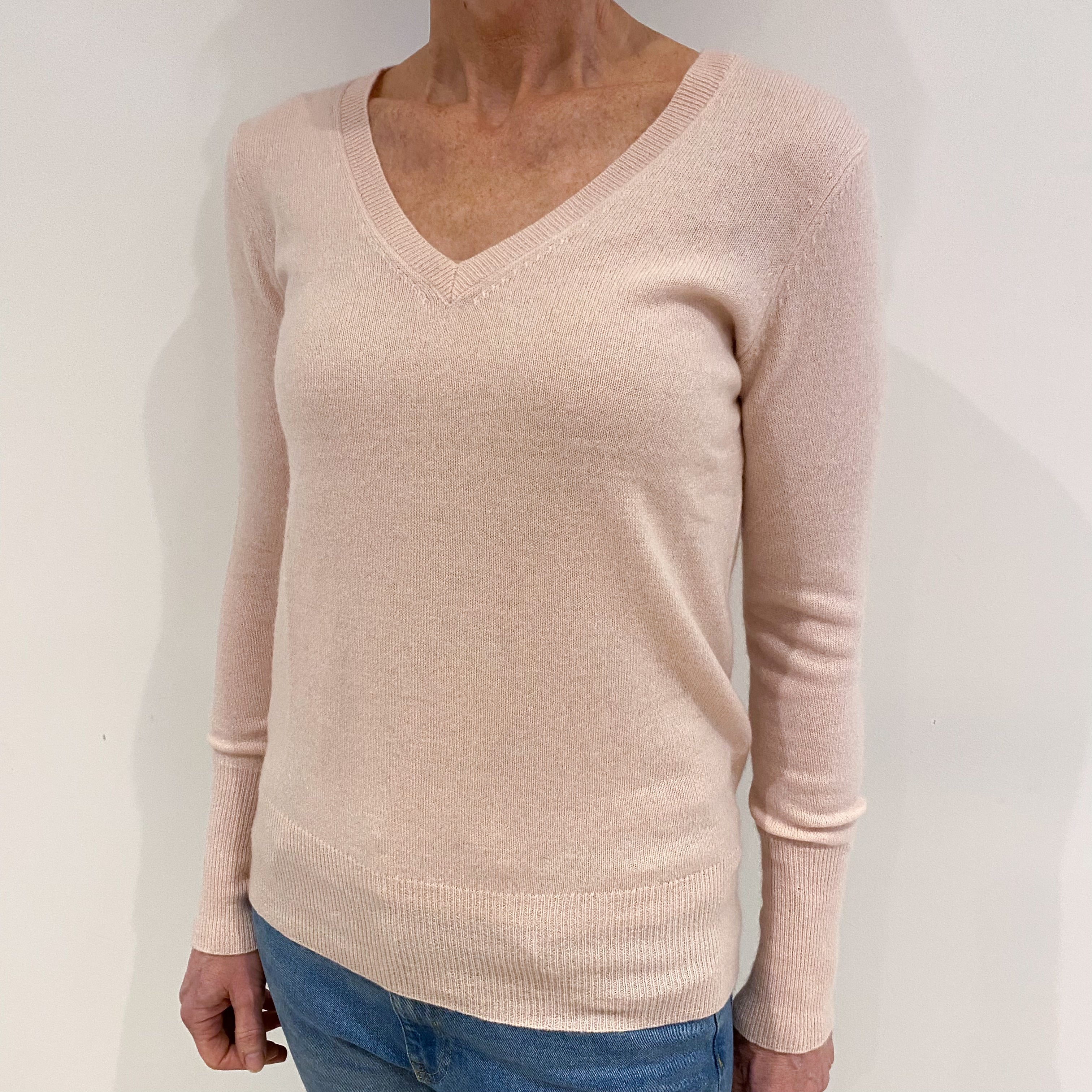Shell Pink Cashmere V Neck Jumper Small