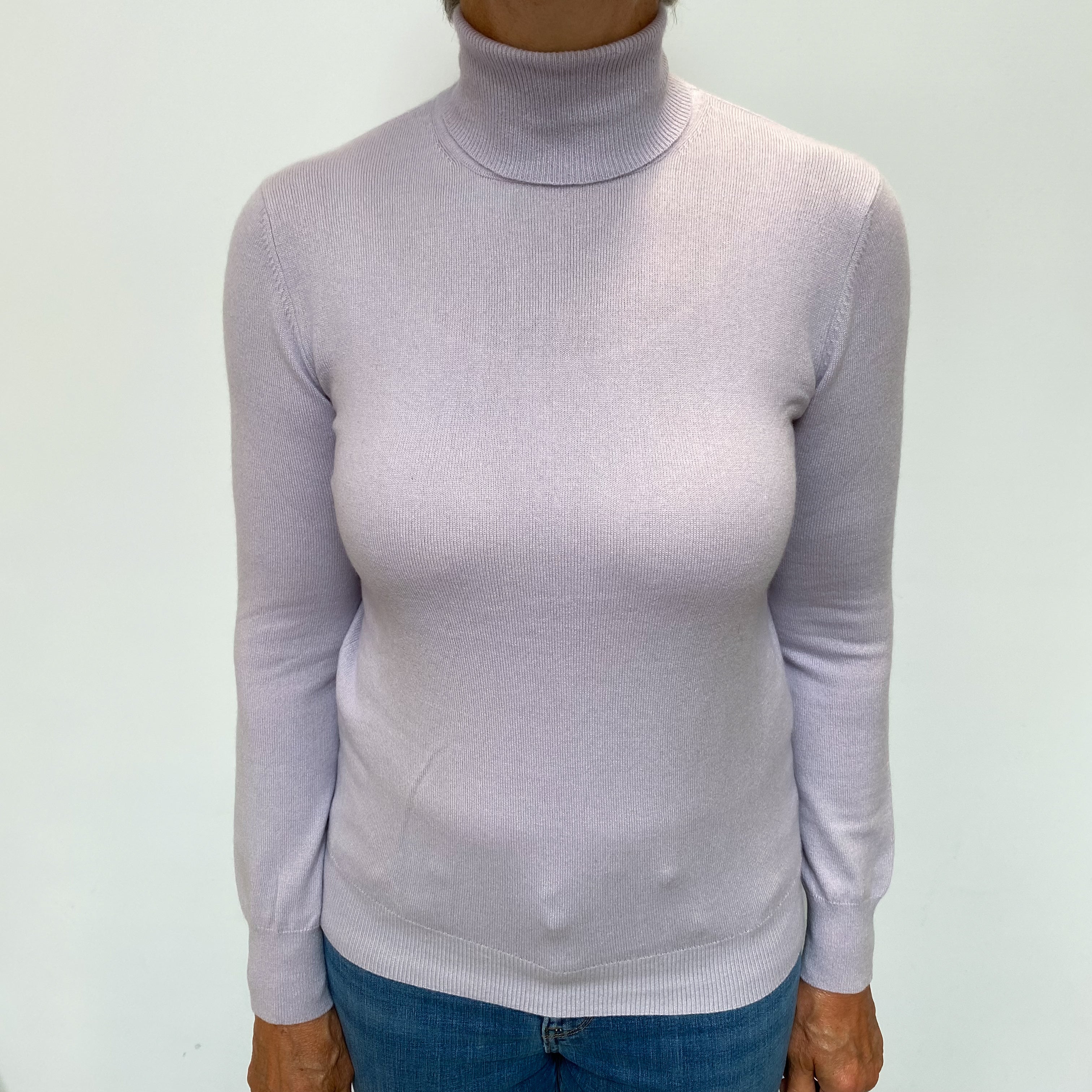 Pale Lavender Cashmere Polo Neck Jumper Medium