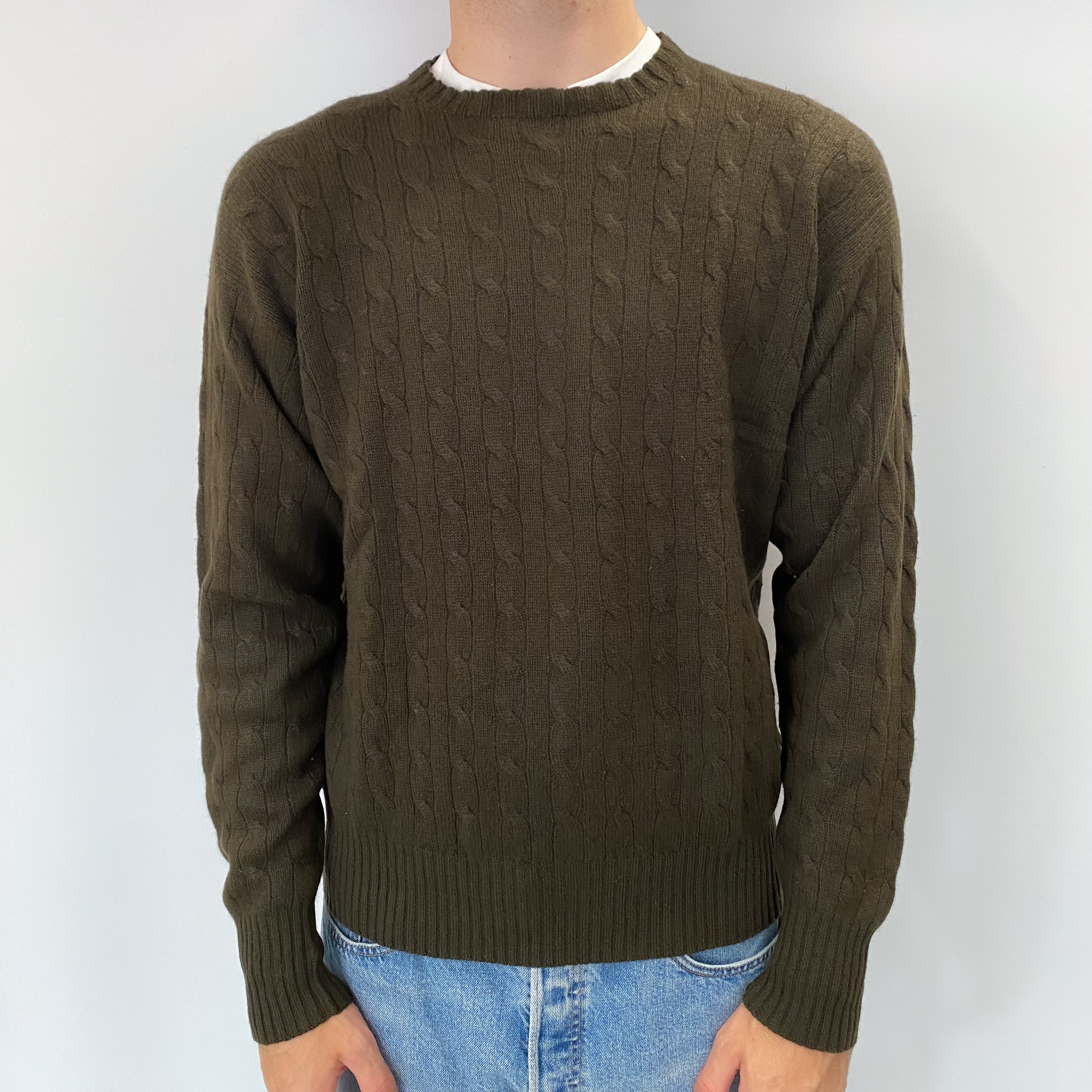 Men's Polo Ralph Lauren Khaki Cashmere Crew Neck Jumper Large