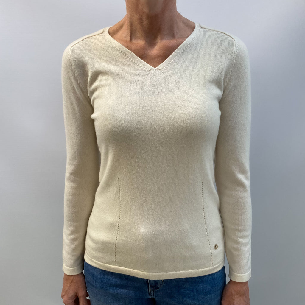 Vanilla Cream Cashmere V Neck Jumper Small