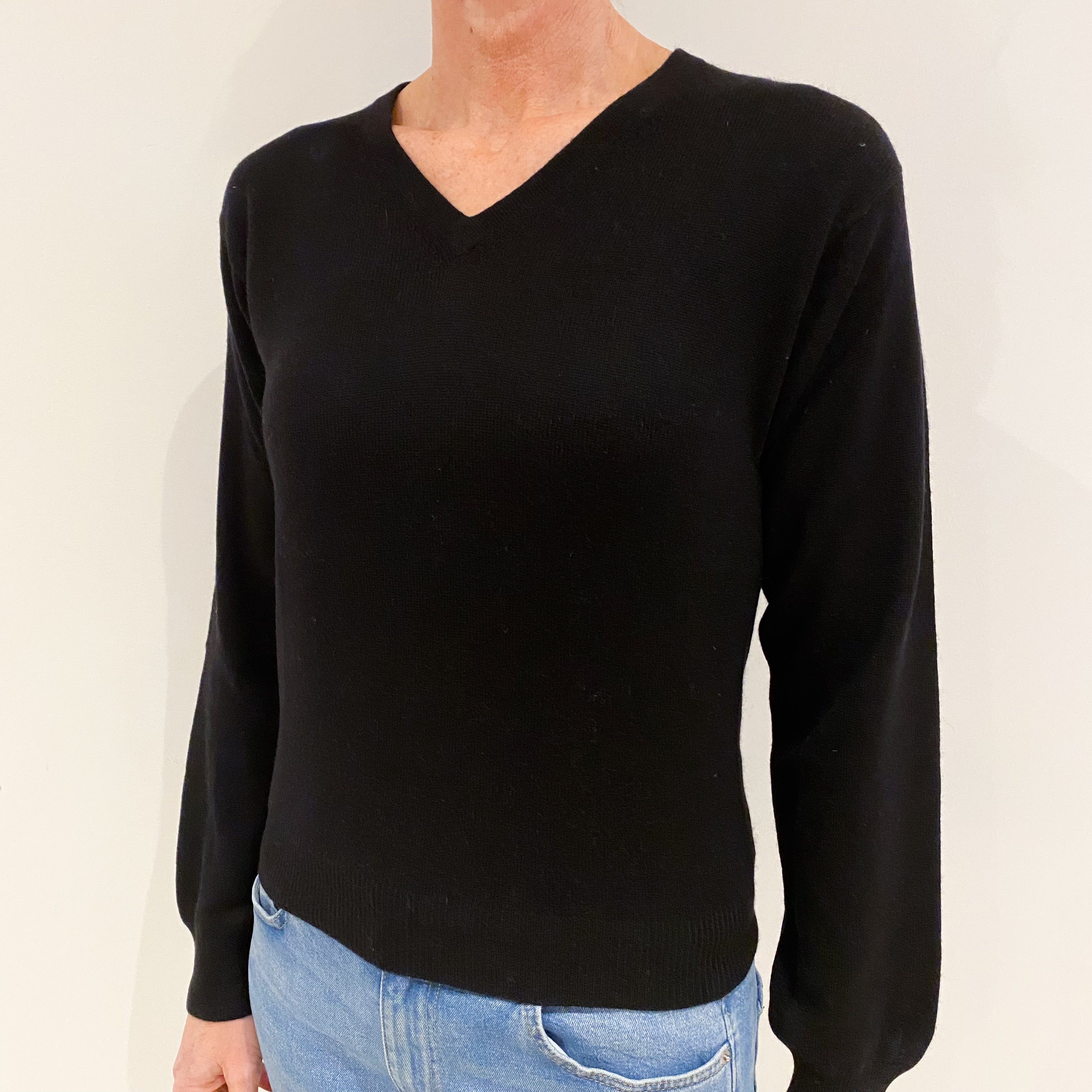 Black Cashmere V Neck Jumper Small