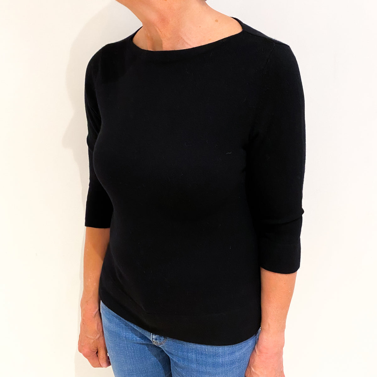 Black Cashmere Boat Neck Jumper Medium