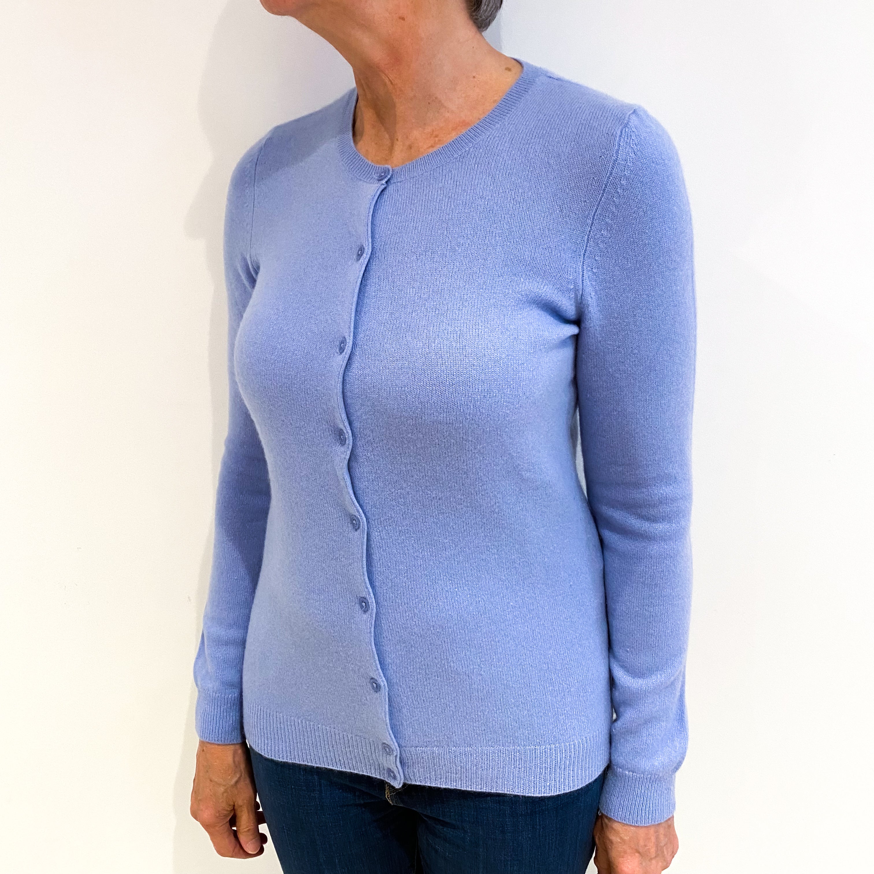 Sky Blue Cashmere Crew Neck Cardigan Medium