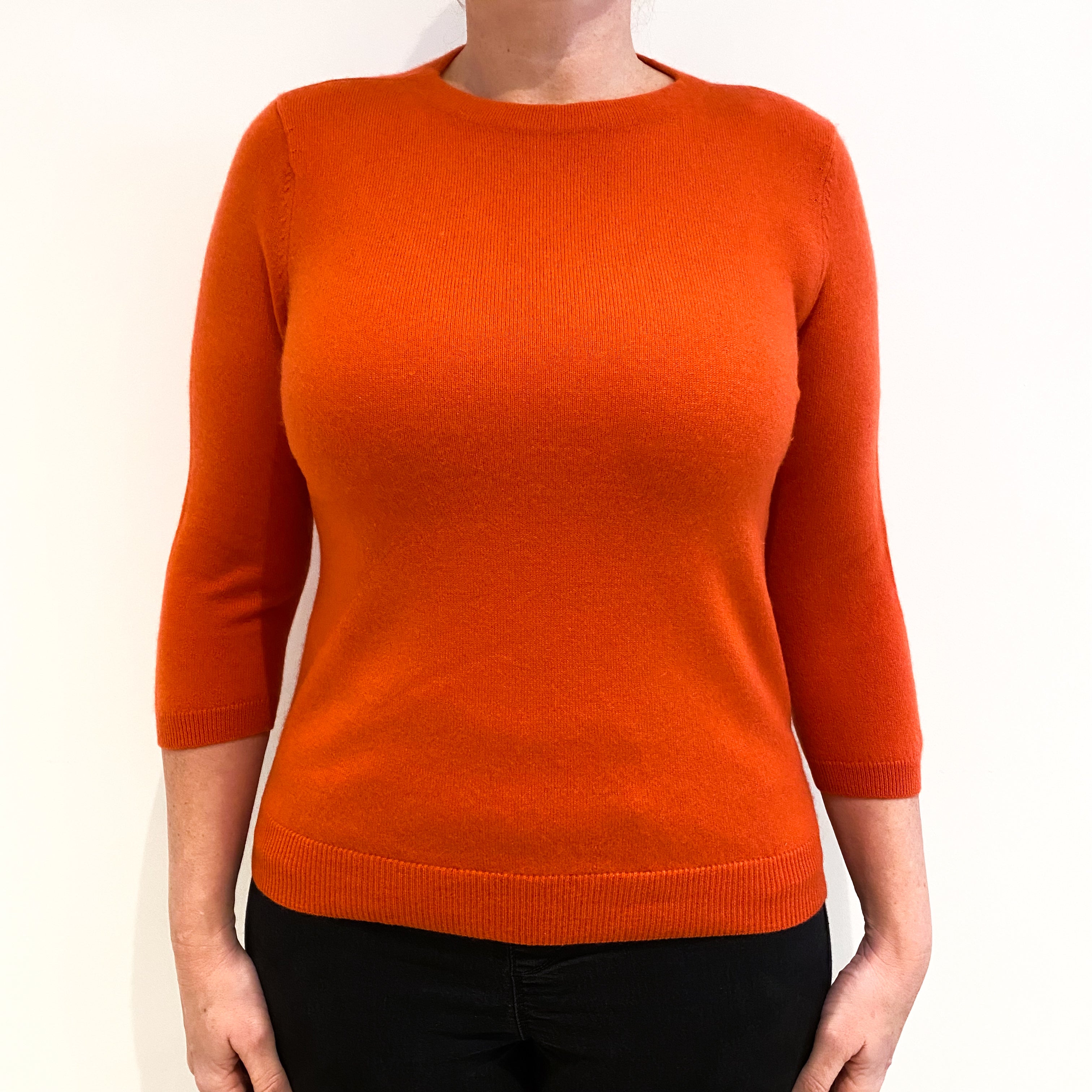 Pumpkin Orange 3/4 Sleeve Cashmere Slash Neck Jumper Large