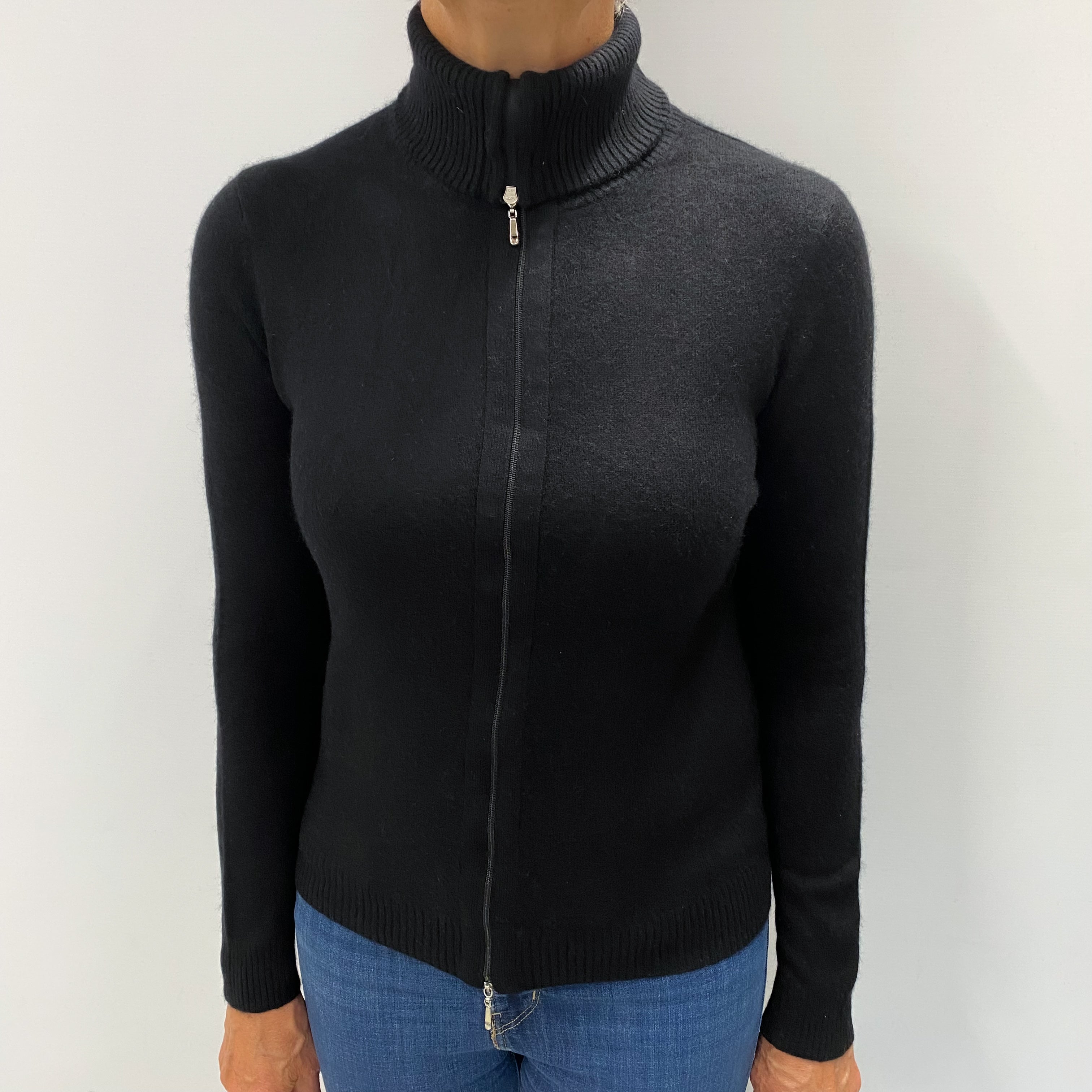 Black Cashmere Zip Up Cardigan Medium