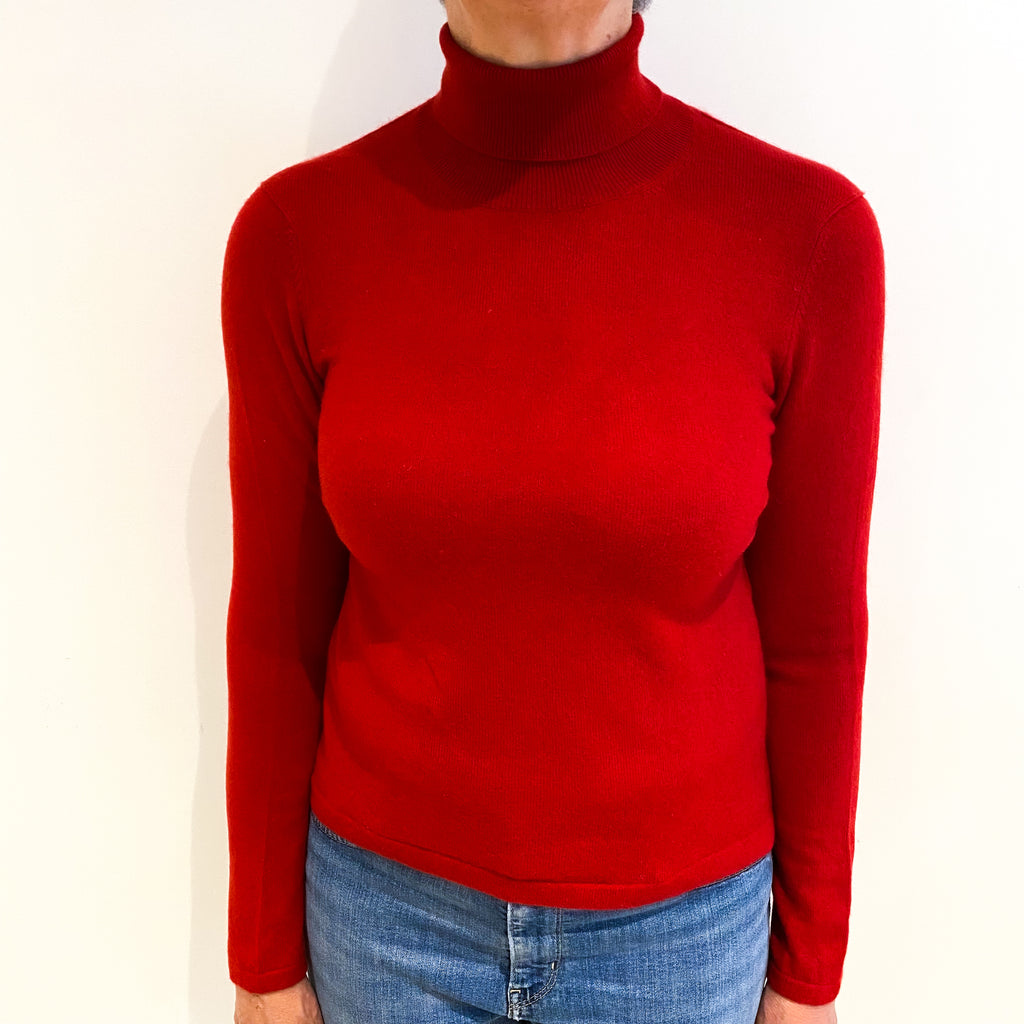 Post Box Red Cashmere Polo Neck Jumper Medium