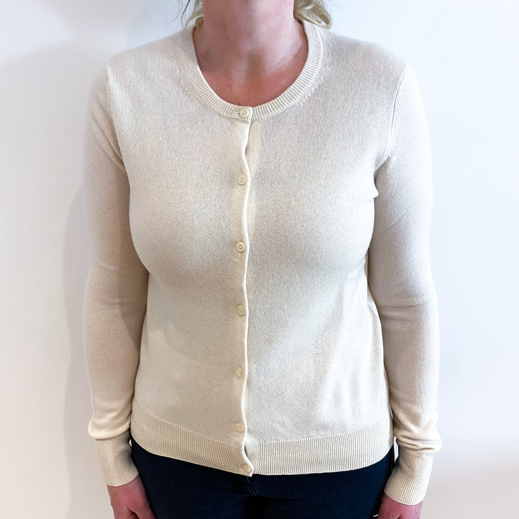 Ivory White Cashmere Crew Neck Cardigan Large