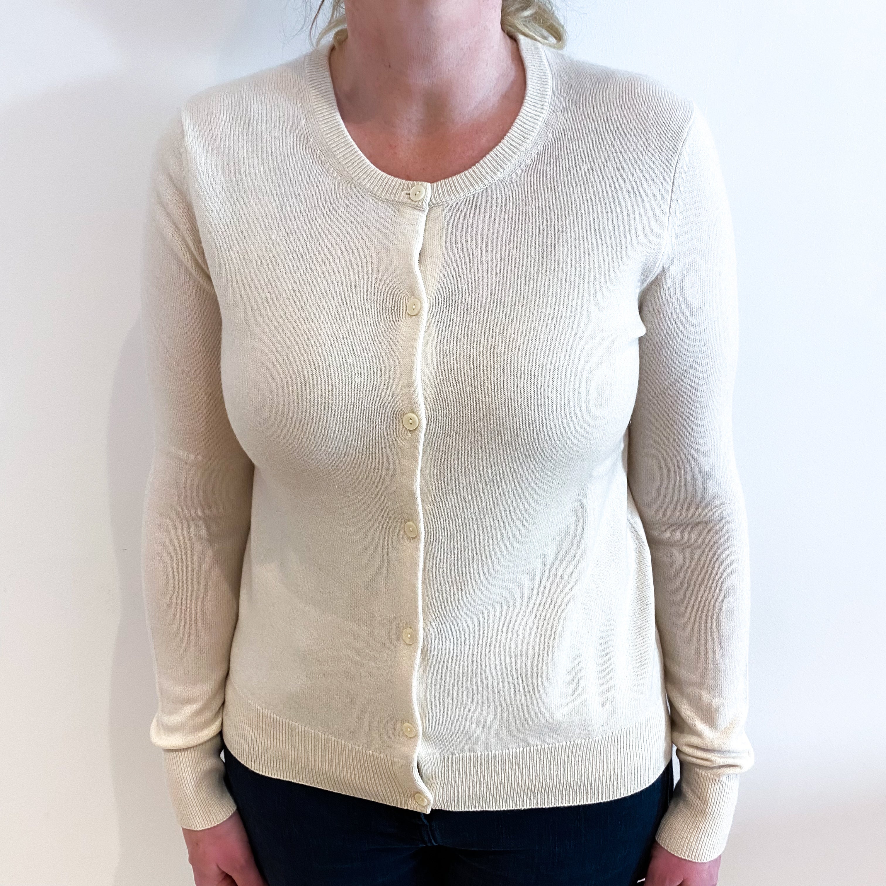 Ivory White Cashmere Crew Neck Cardigan Large