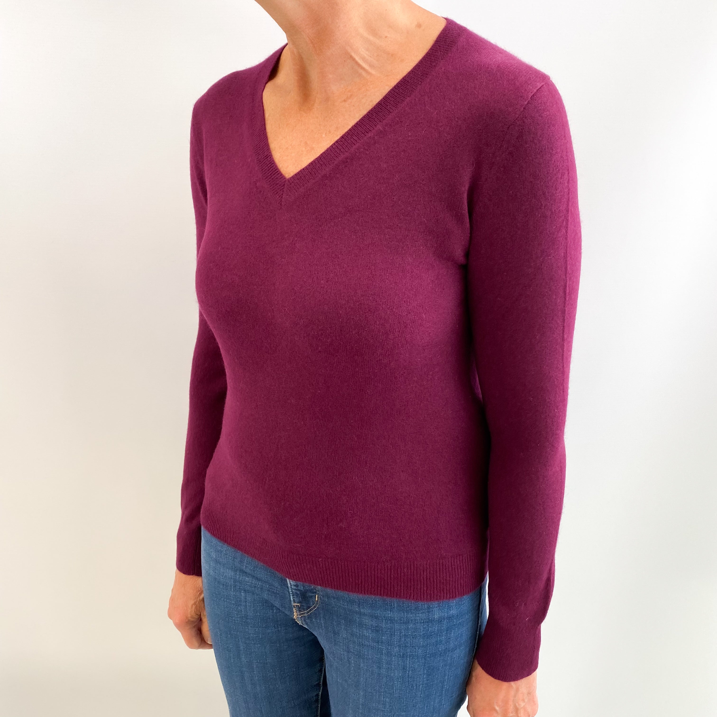 Mulberry Purple Cashmere V Neck Jumper Medium