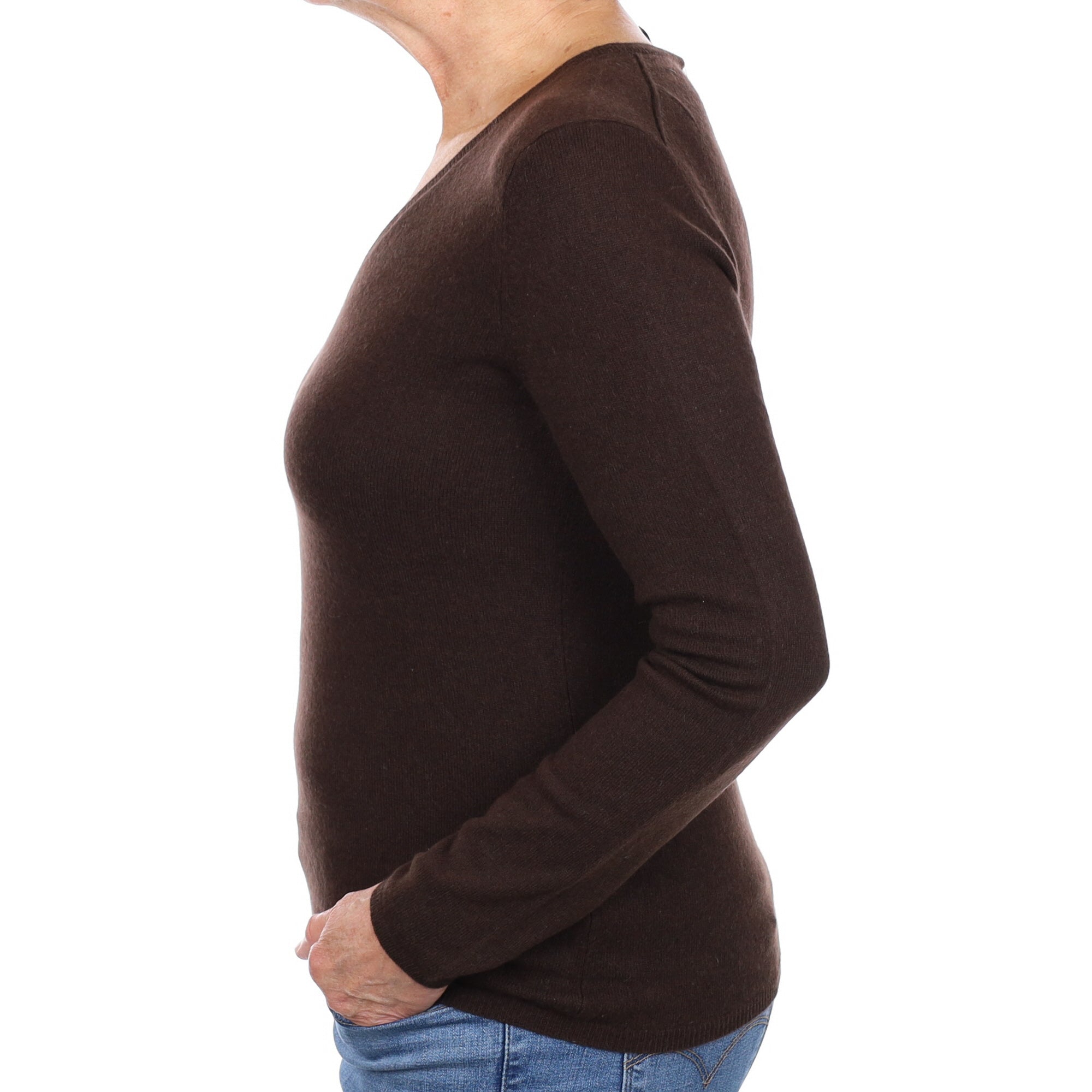 Bitter Chocolate Cashmere V Neck Jumper Medium