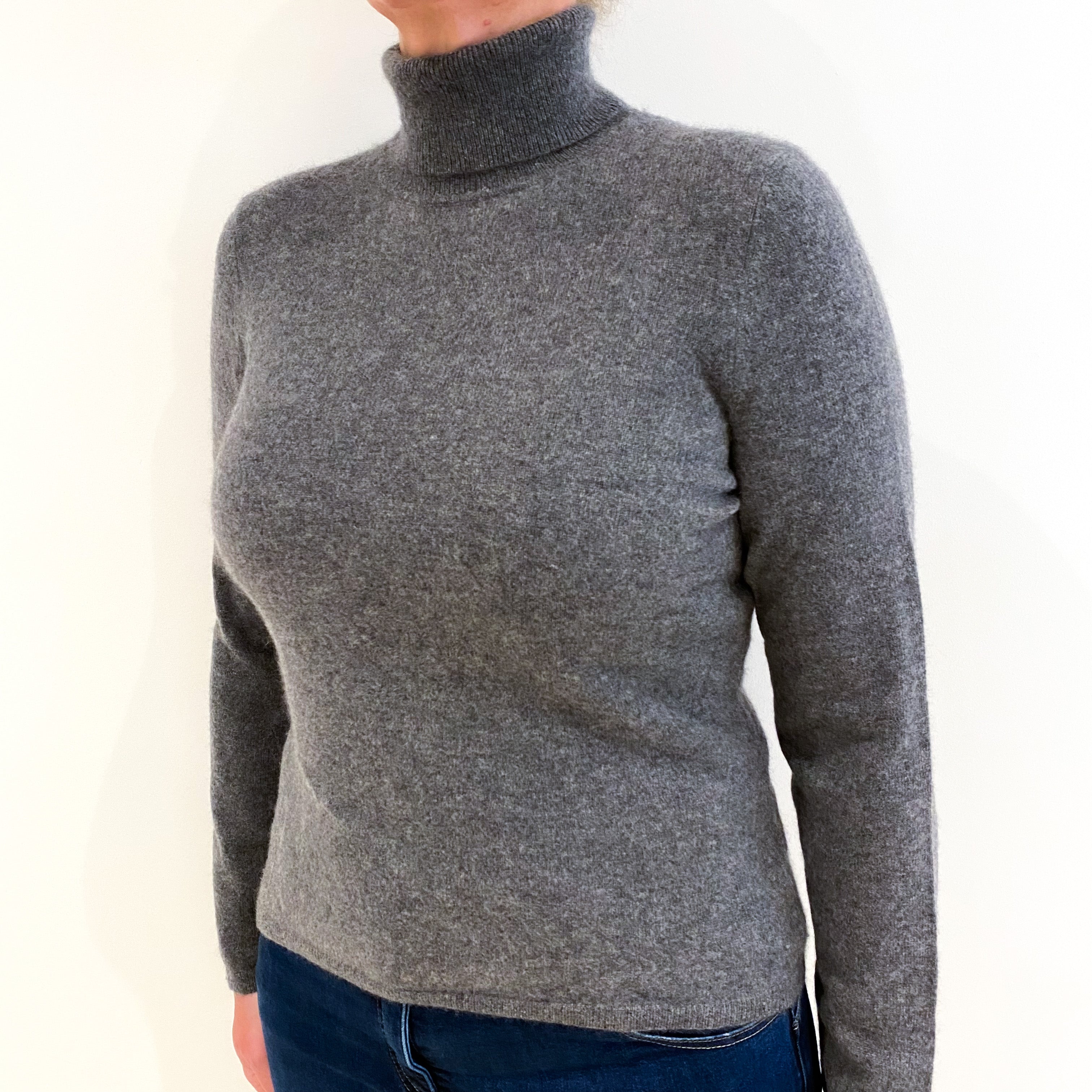 Slate Grey Cashmere Polo Neck Jumper Large
