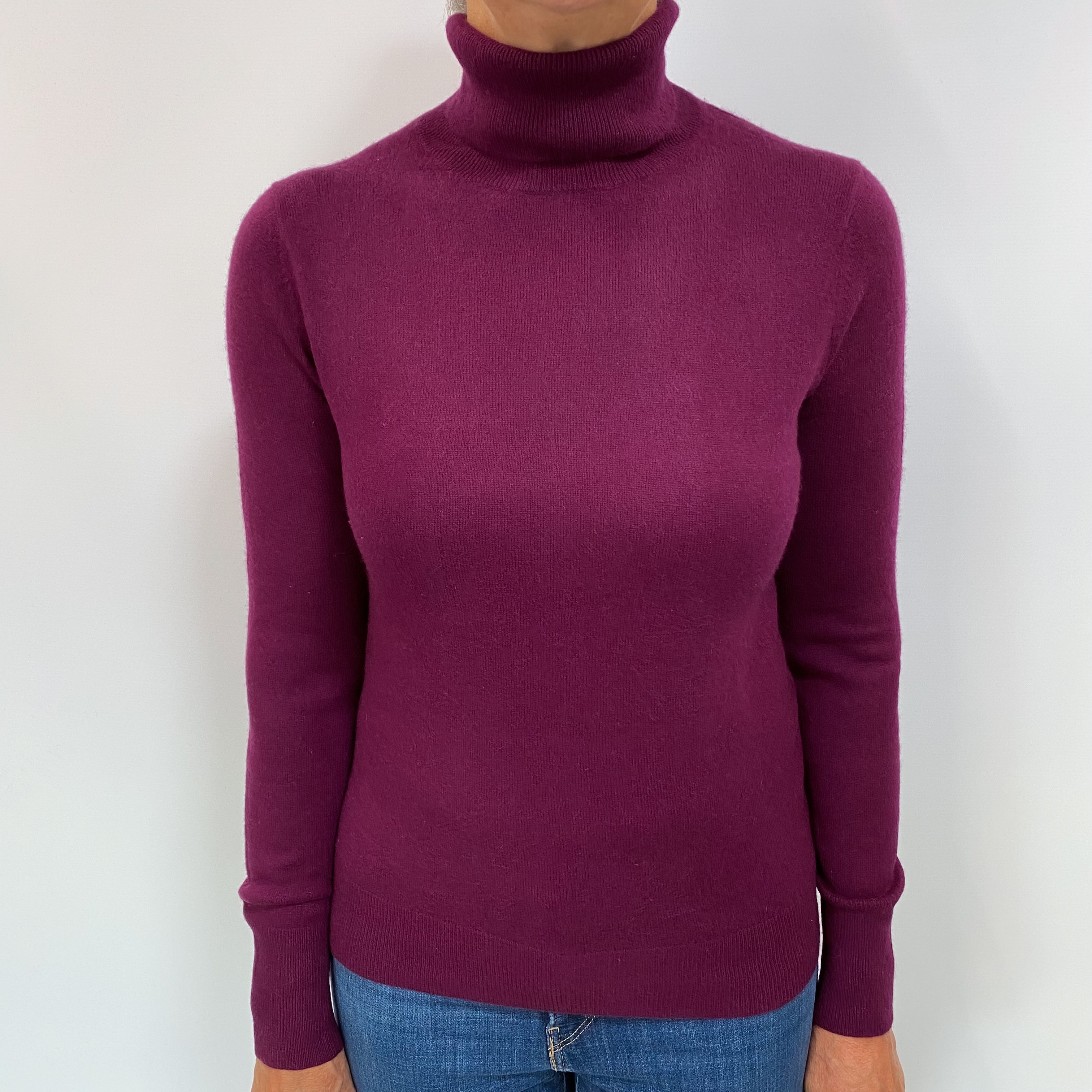 Aubergine Purple Cashmere Polo Neck Jumper Medium