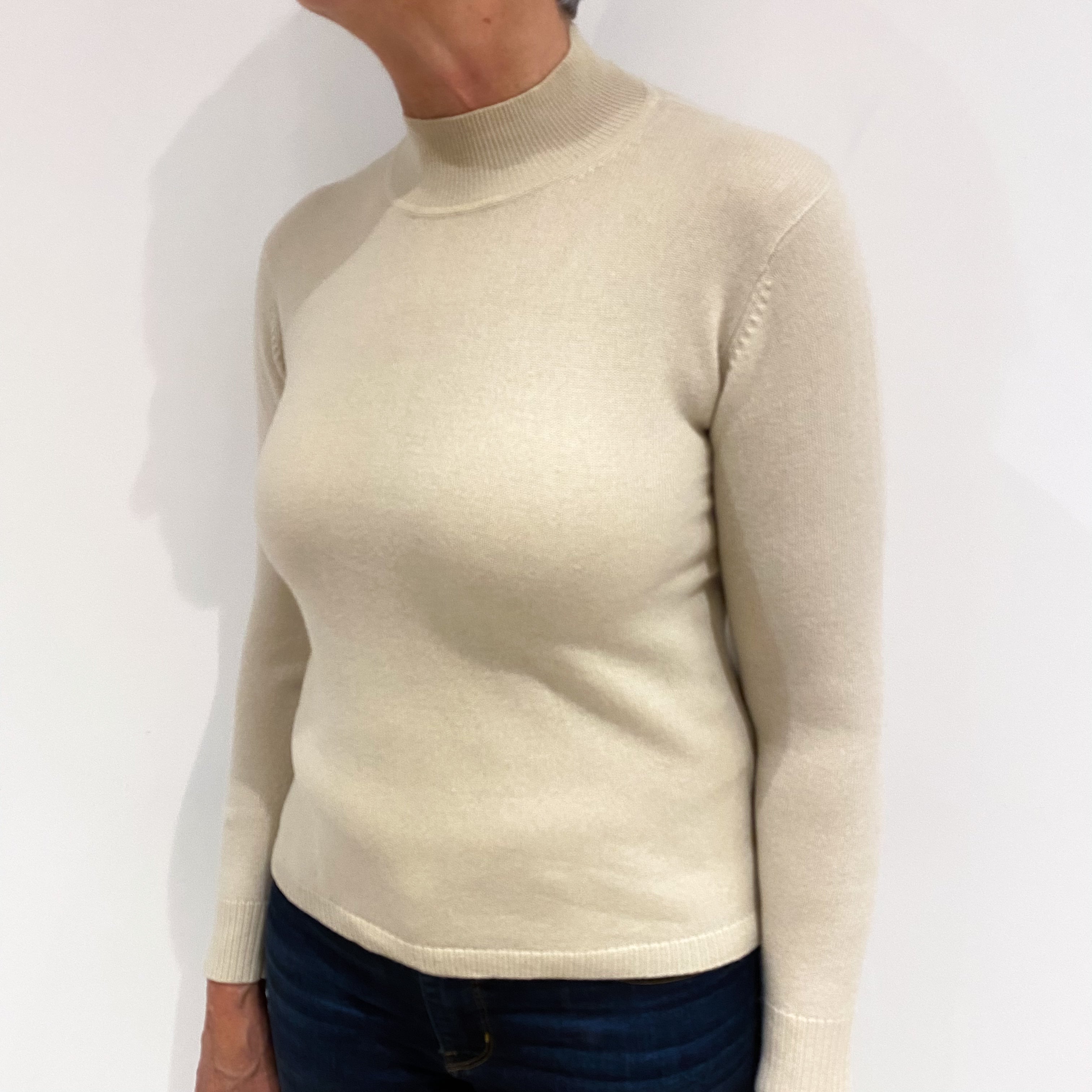 Soft Beige Cashmere Turtle Neck Jumper Medium