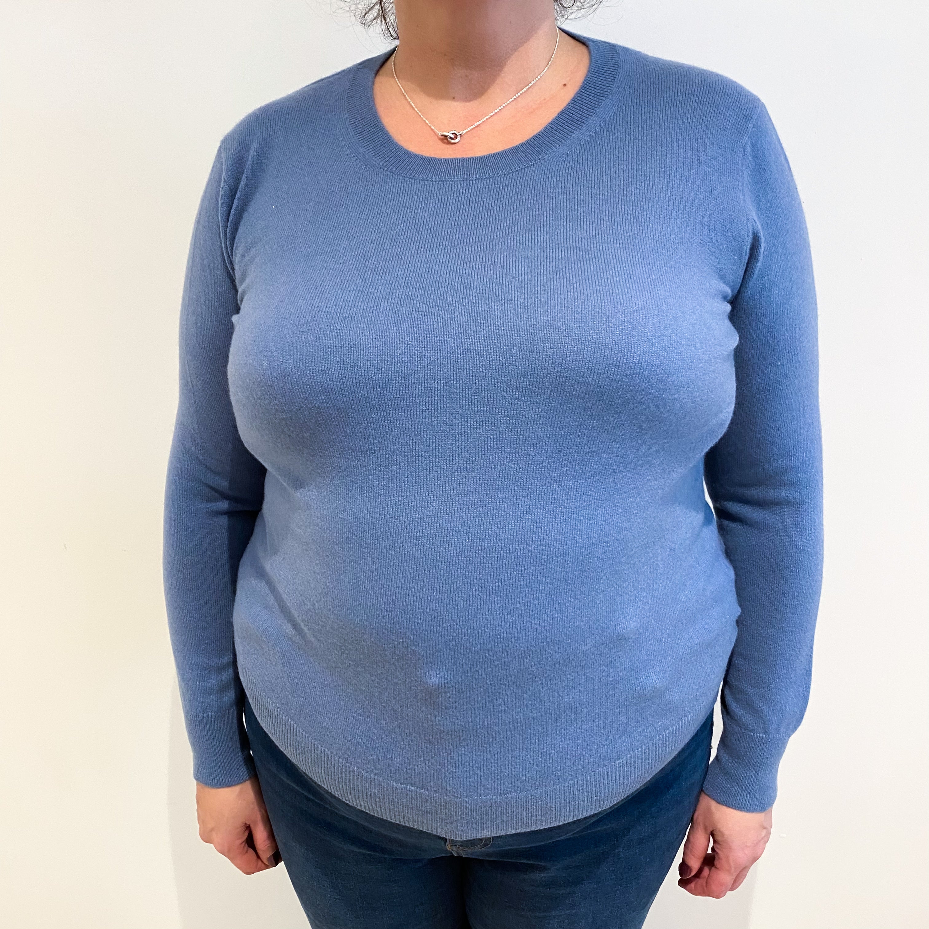 Denim Blue Cashmere Crew Neck Jumper Extra Large