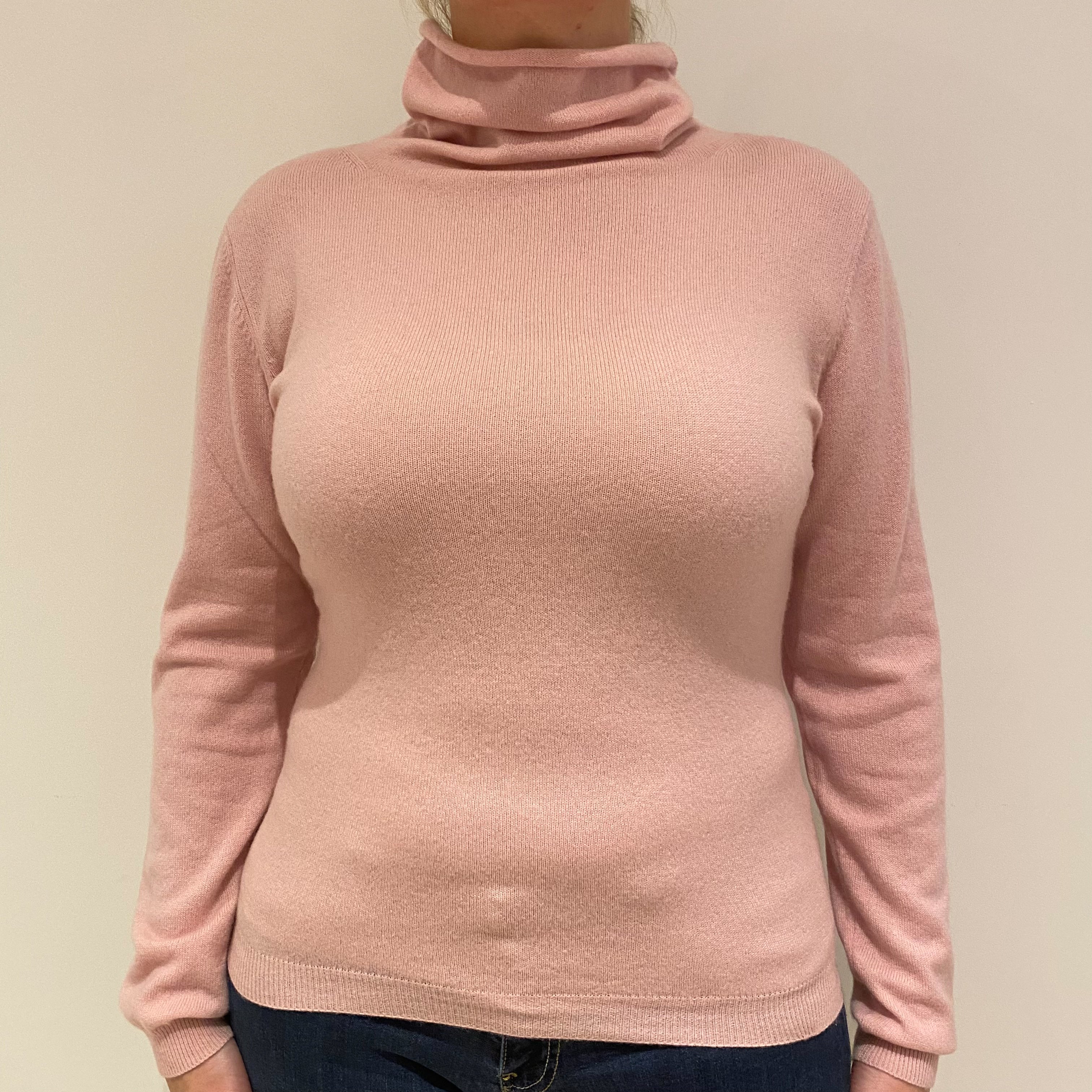 Shell Pink Cashmere Funnel Neck Jumper Large