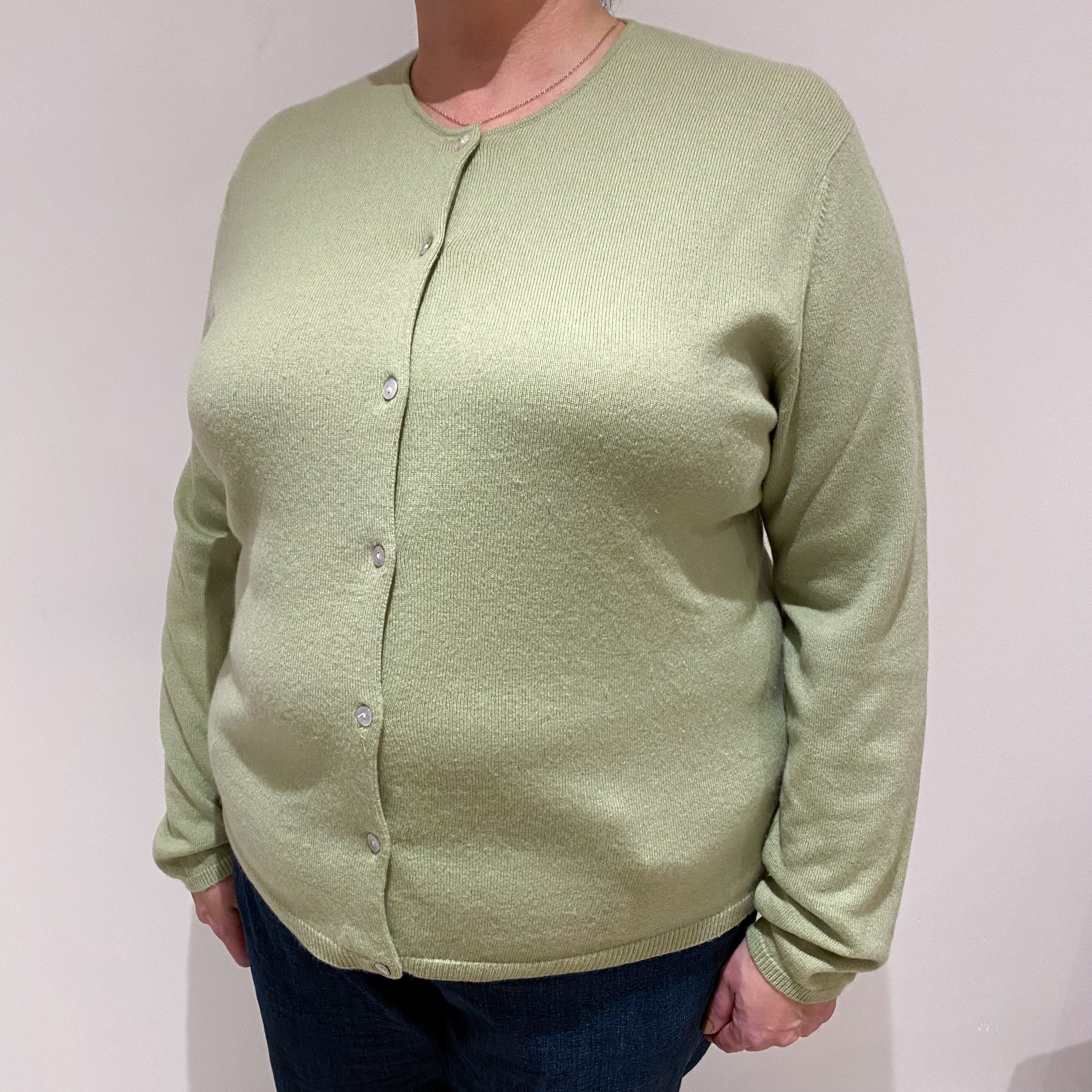 Pickle Green Cashmere Crew Cardigan Extra Large