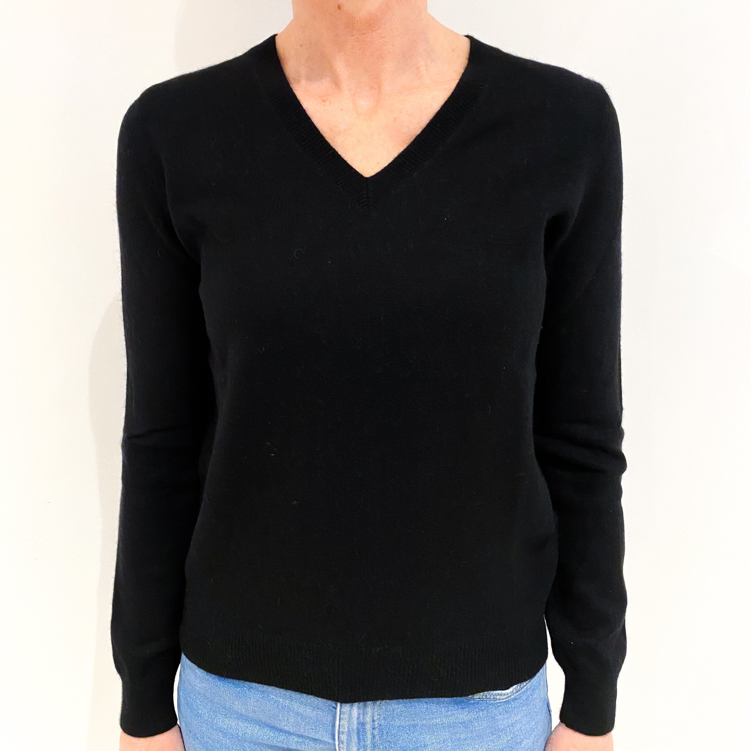 Black Cashmere V Neck Jumper Small