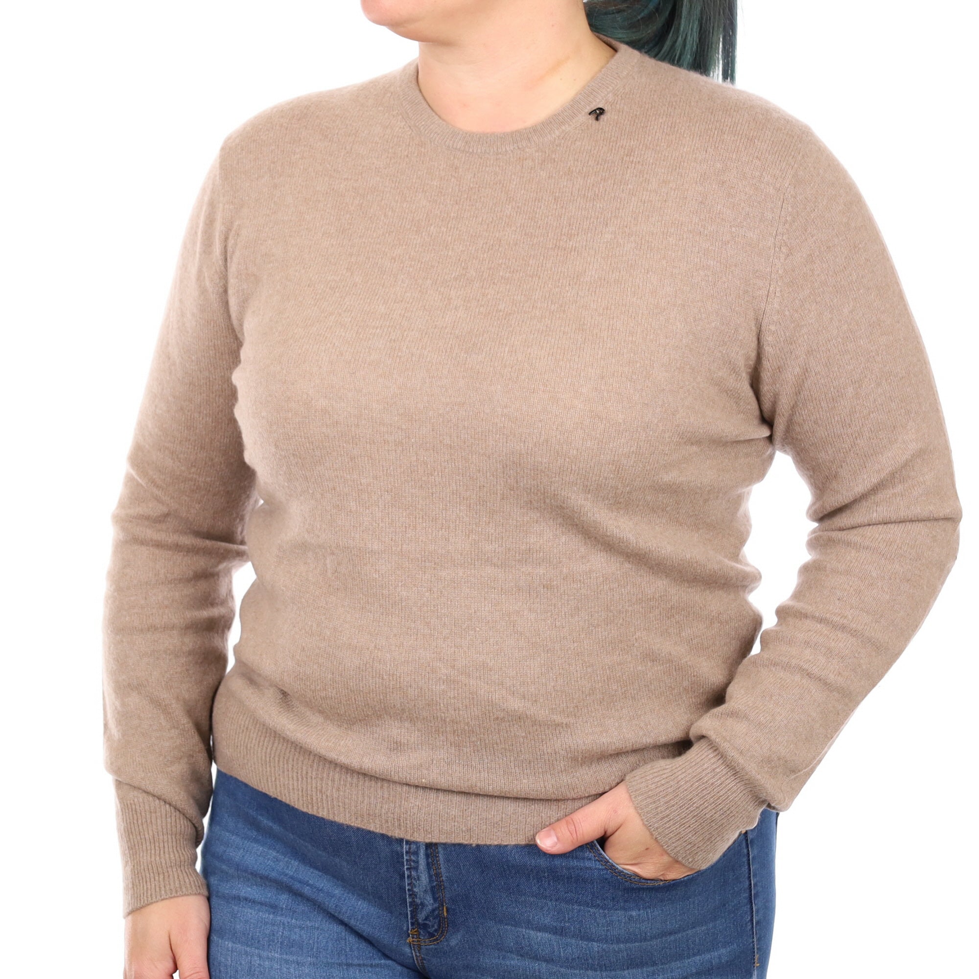 Taupe Brown Cashmere Crew Neck Jumper Large