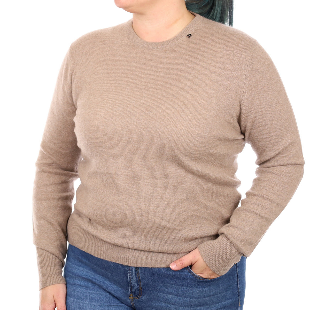 Taupe Brown Cashmere Crew Neck Jumper Large