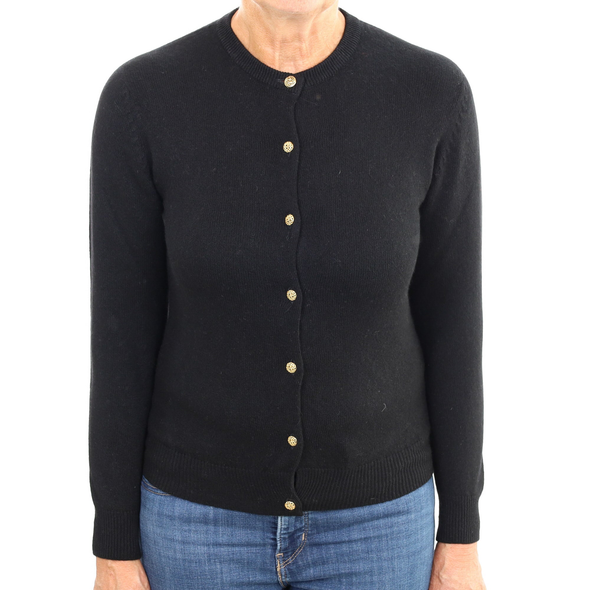 Black Cashmere Crew Neck Cardigan Medium