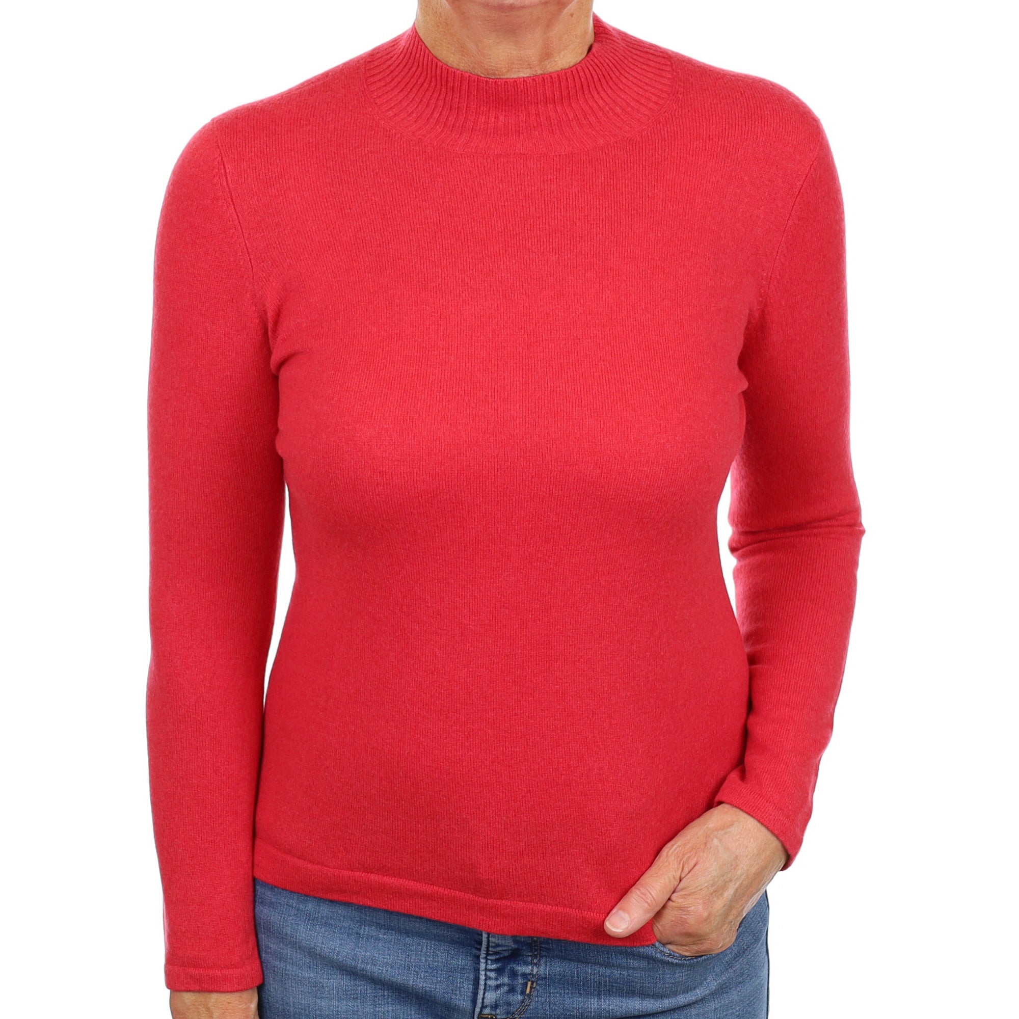 Strawberry Red Cashmere Turtle Neck Jumper Medium