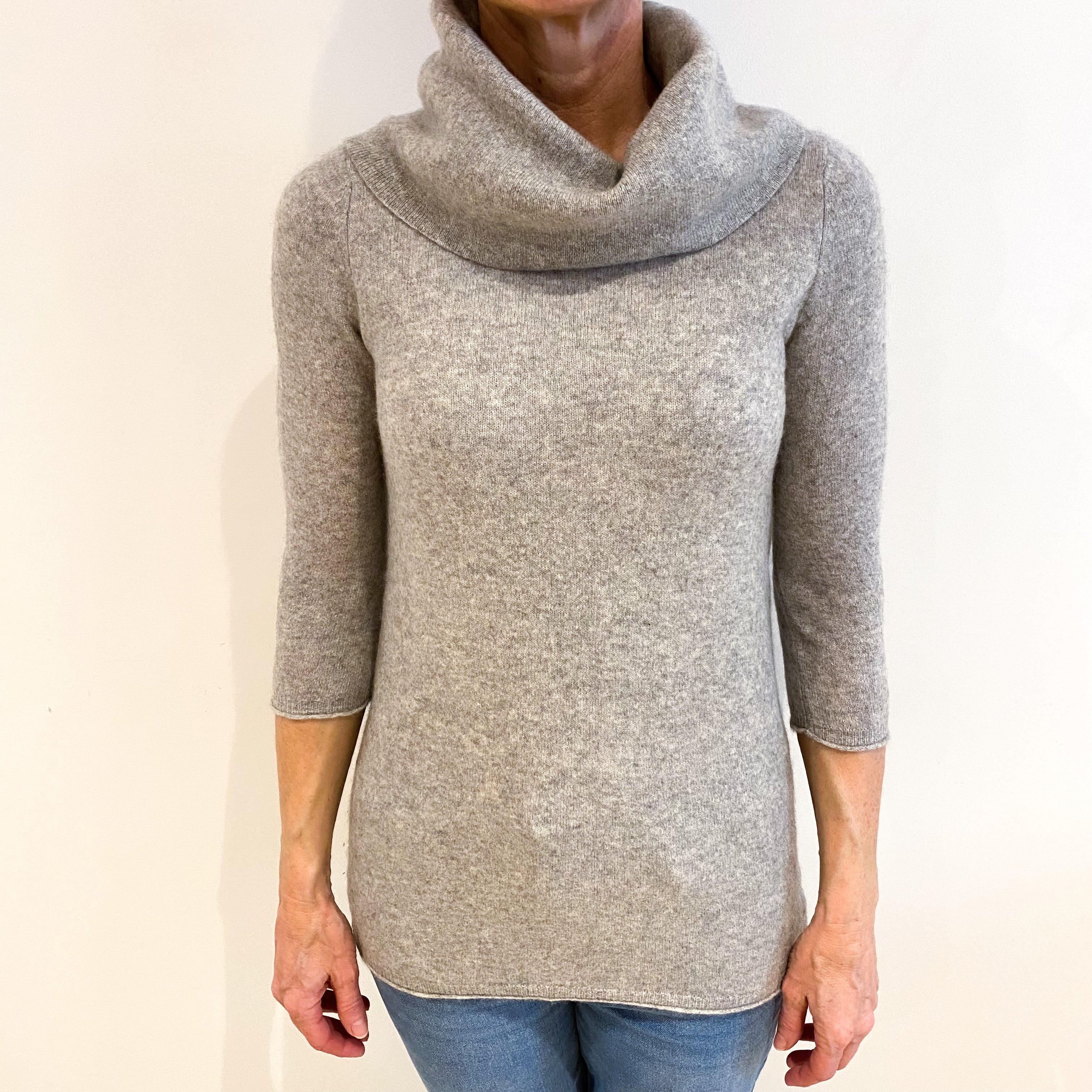 Smoke Grey Cashmere Cowl Neck Jumper Small