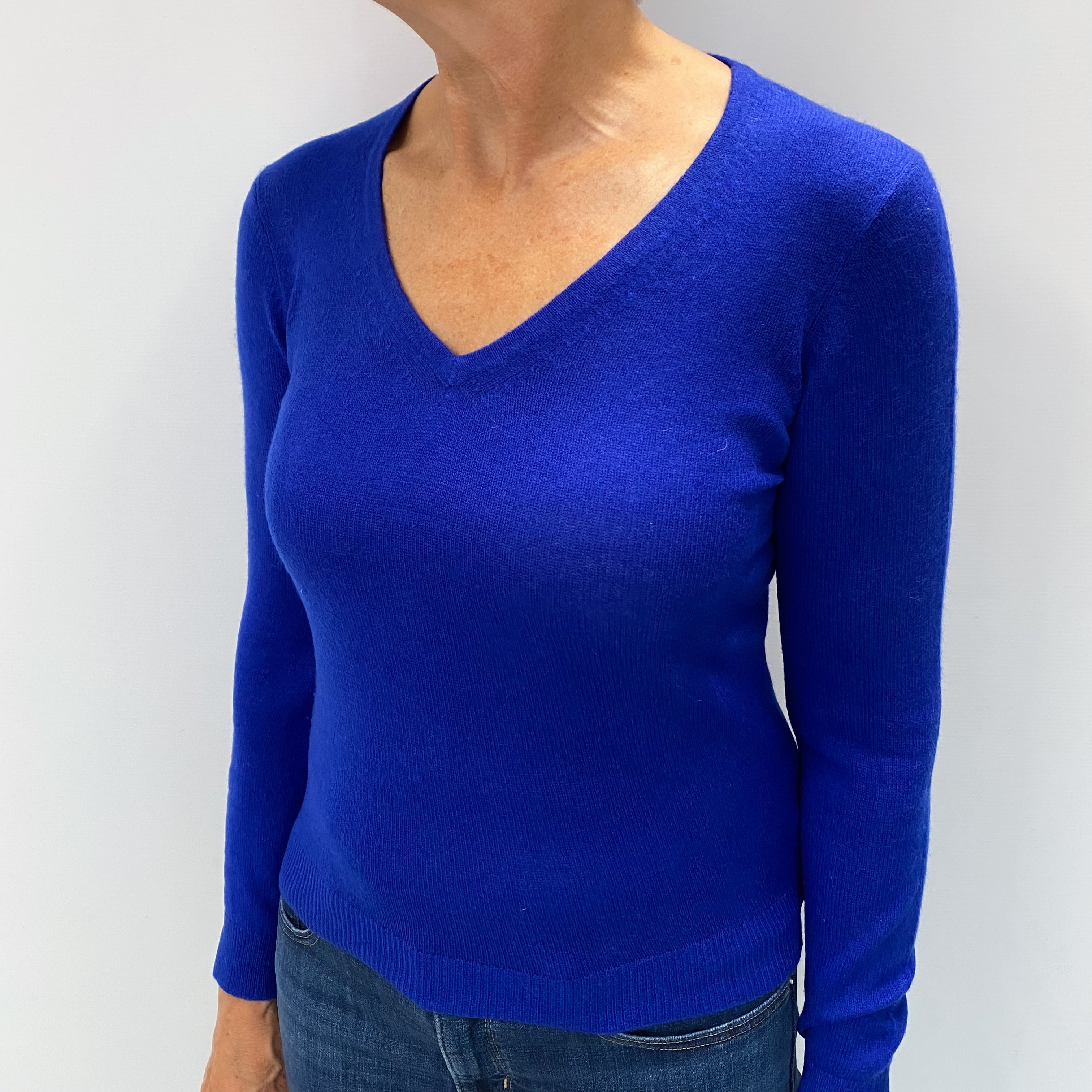 Indigo Blue Cashmere V Neck Jumper Medium