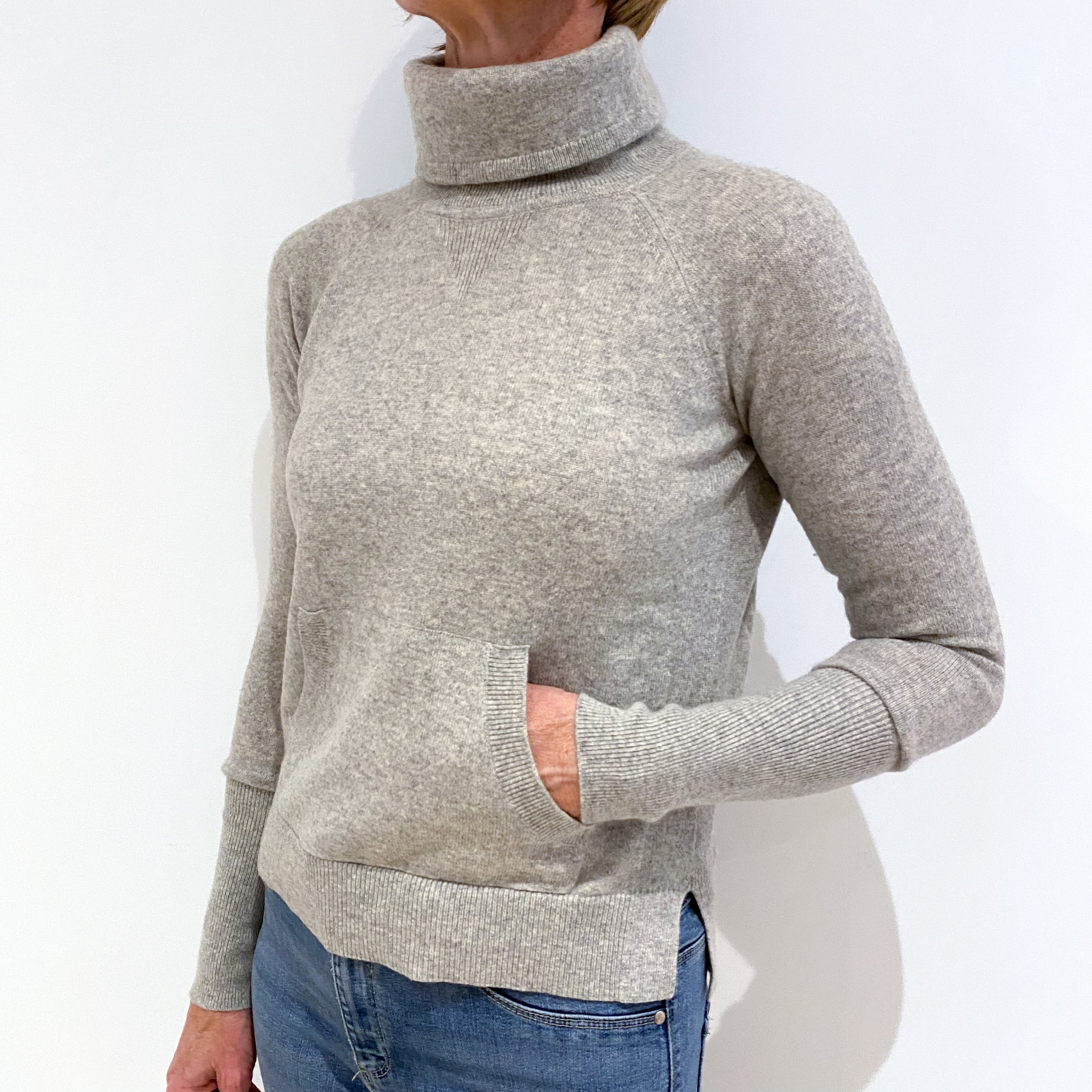 Smoke Grey Cashmere Polo Neck Jumper Small