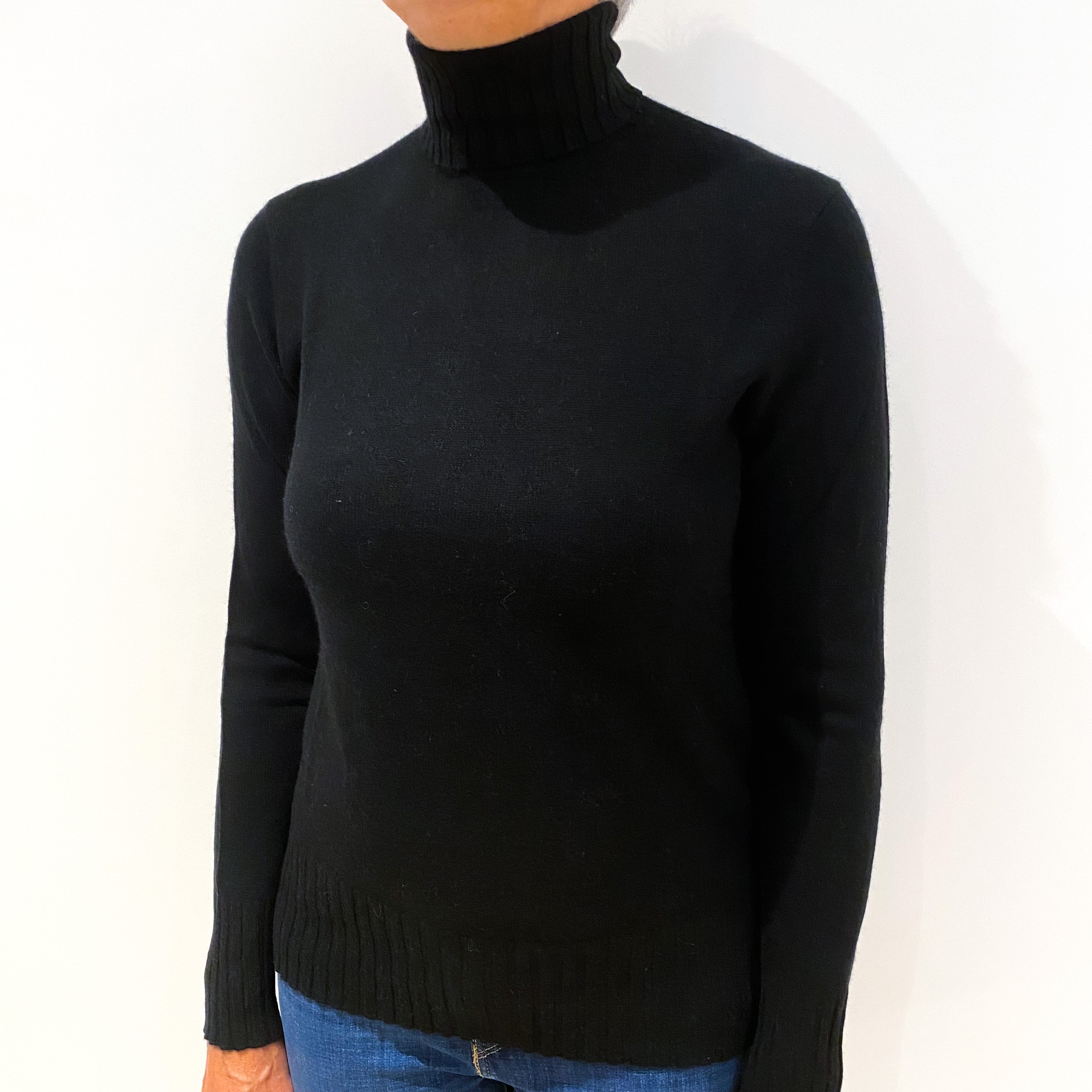 Black Cashmere Polo Neck Jumper Medium