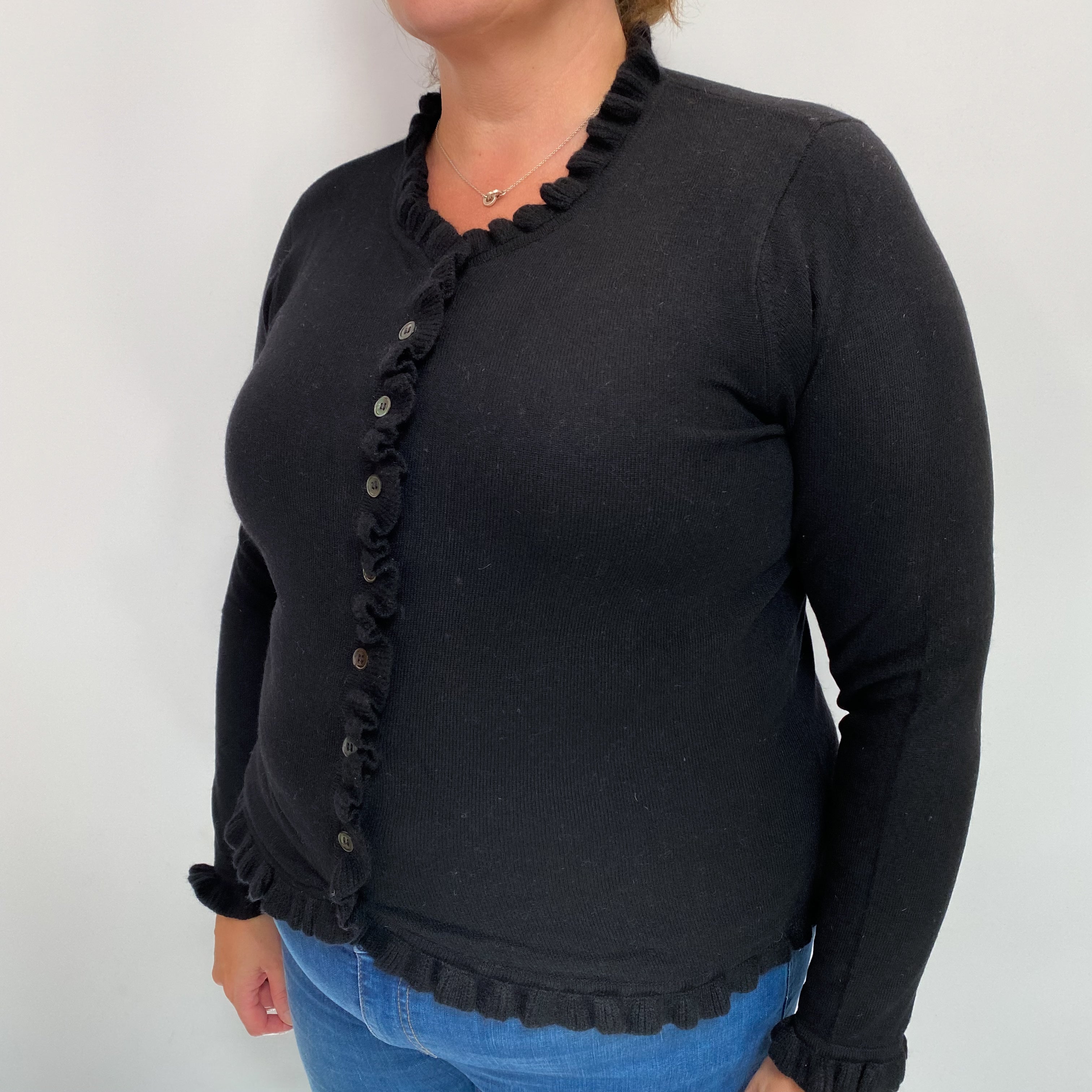 Black Cashmere Crew Cardigan Extra Large