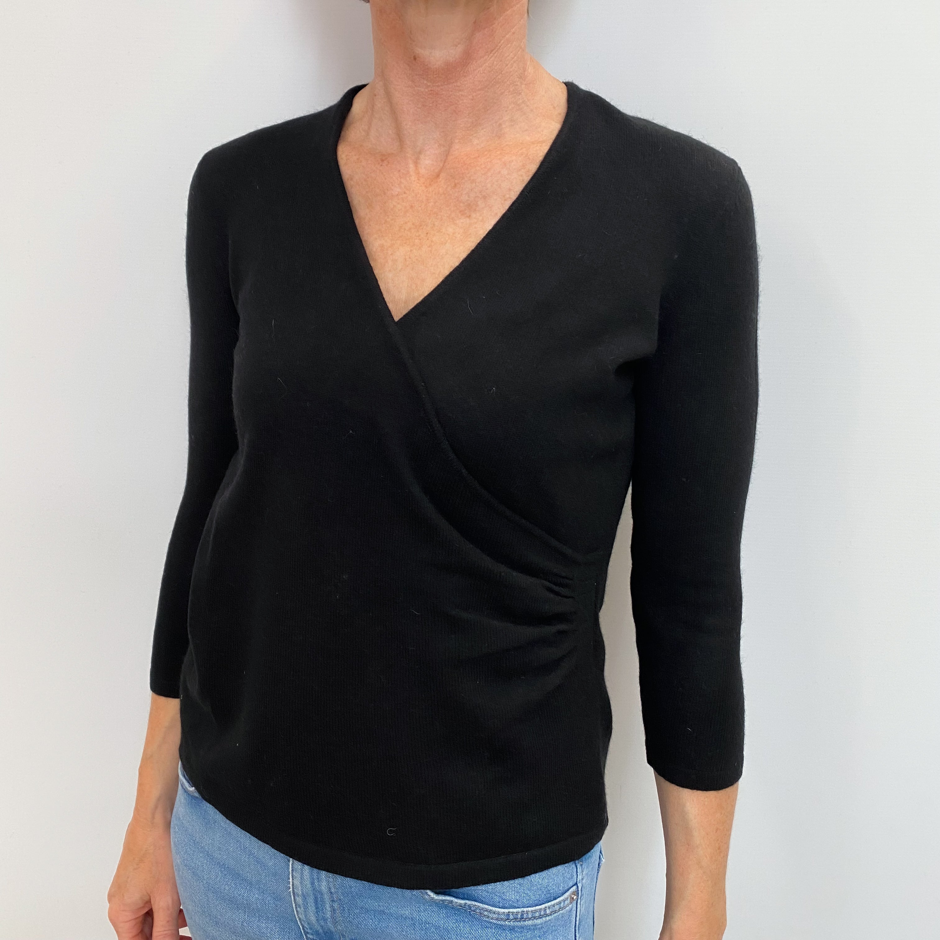 Black Cashmere V Neck Jumper Small