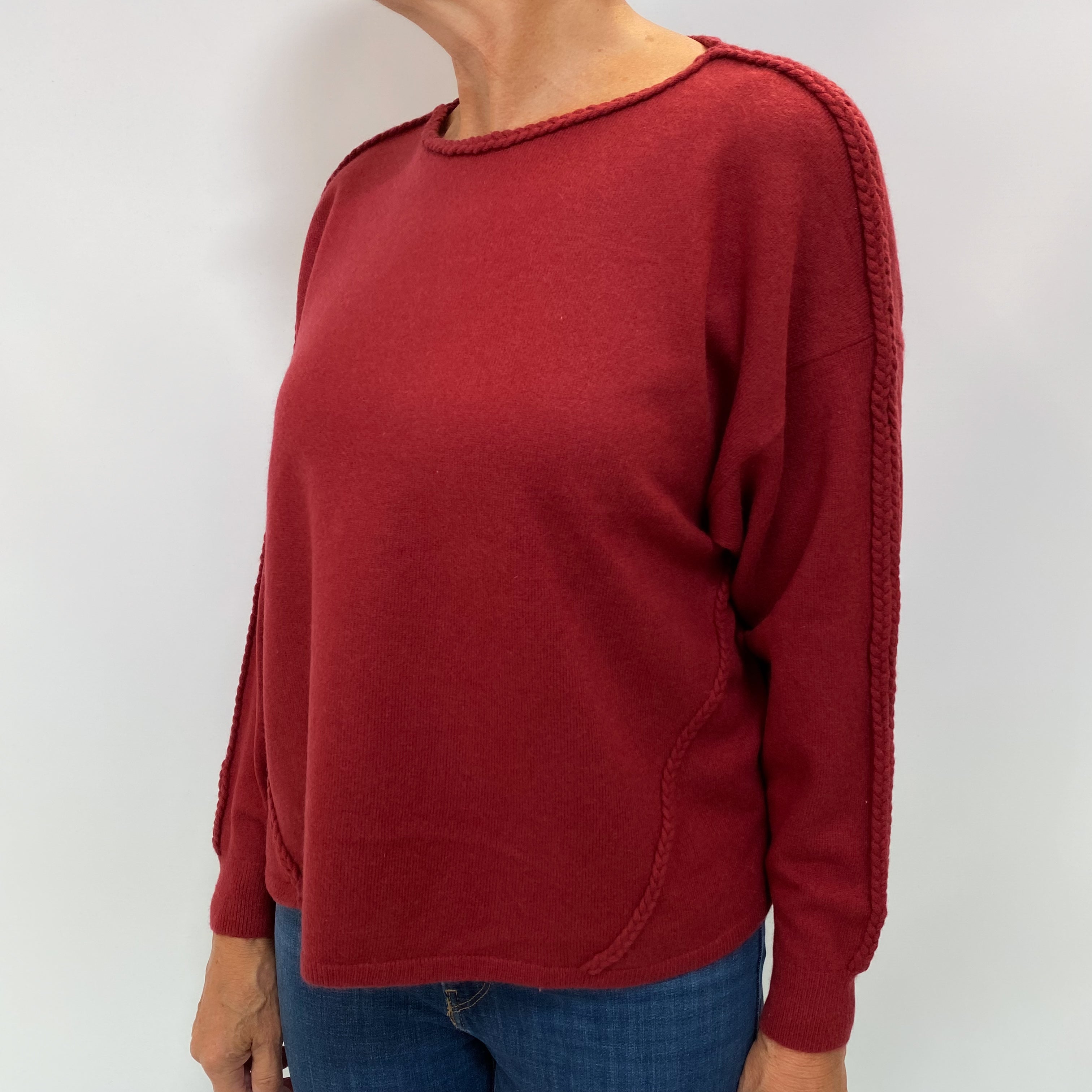 Crimson Red Cashmere Slash Neck Jumper Medium
